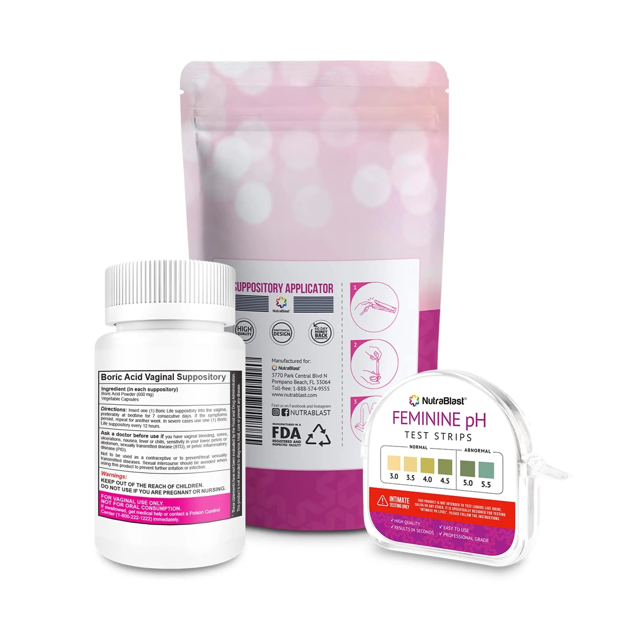 NutraBlast Boric Acid Vaginal Suppositories 600mg (30 Count) w/Disposable Vaginal Suppository NutraBlast Au supplements