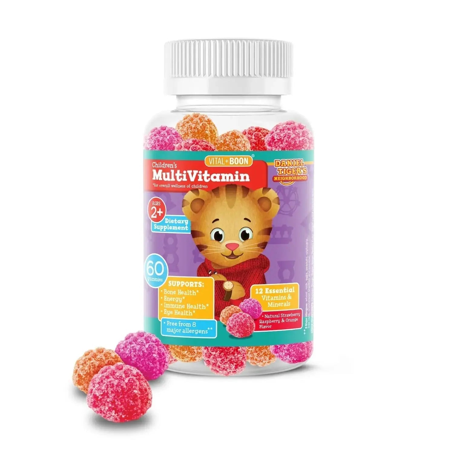 Daniel Tiger - Kids Multivitamin Gummies (60 Gummy Bottle) Toddler 2+ & Kids Vitamins - 12 Essential Vitamins & Minerals to Support Bone Health, Energy Vital+Boon Au supplements