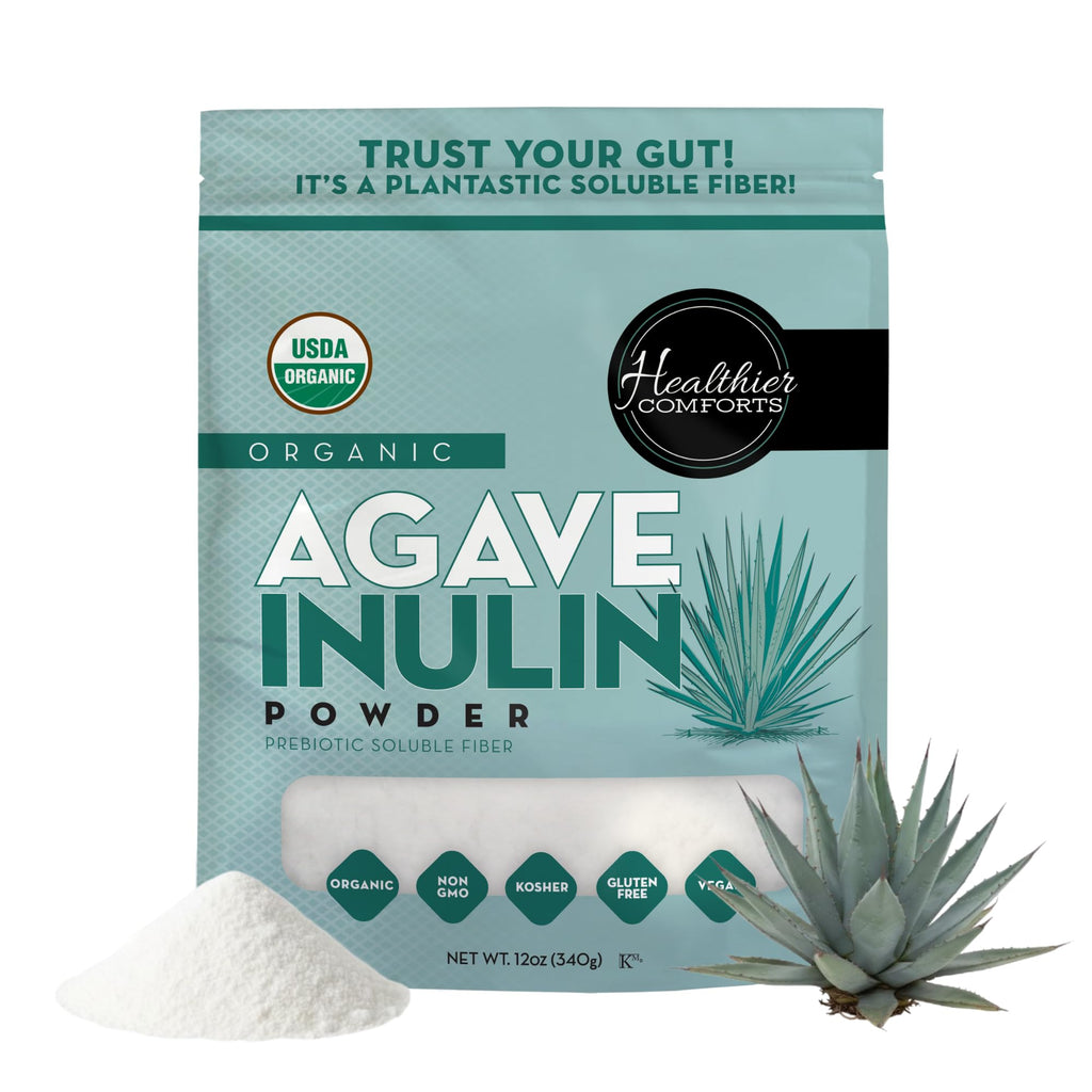 Healthier Comforts Organic Inulin Powder (12 oz) from Blue Agave | Soluble Prebiotic Fiber, Gentle on Digestion, Non-GMO | Perfect for Coffee, Baking & Cooking