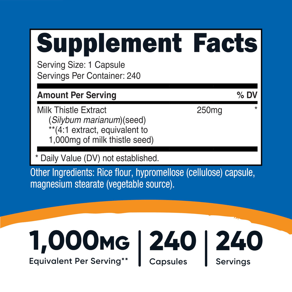 Nutricost Milk Thistle Extract 240 Capsules for 240 Servings Per Bottle - Vegan, GMO Free and Gluten Free