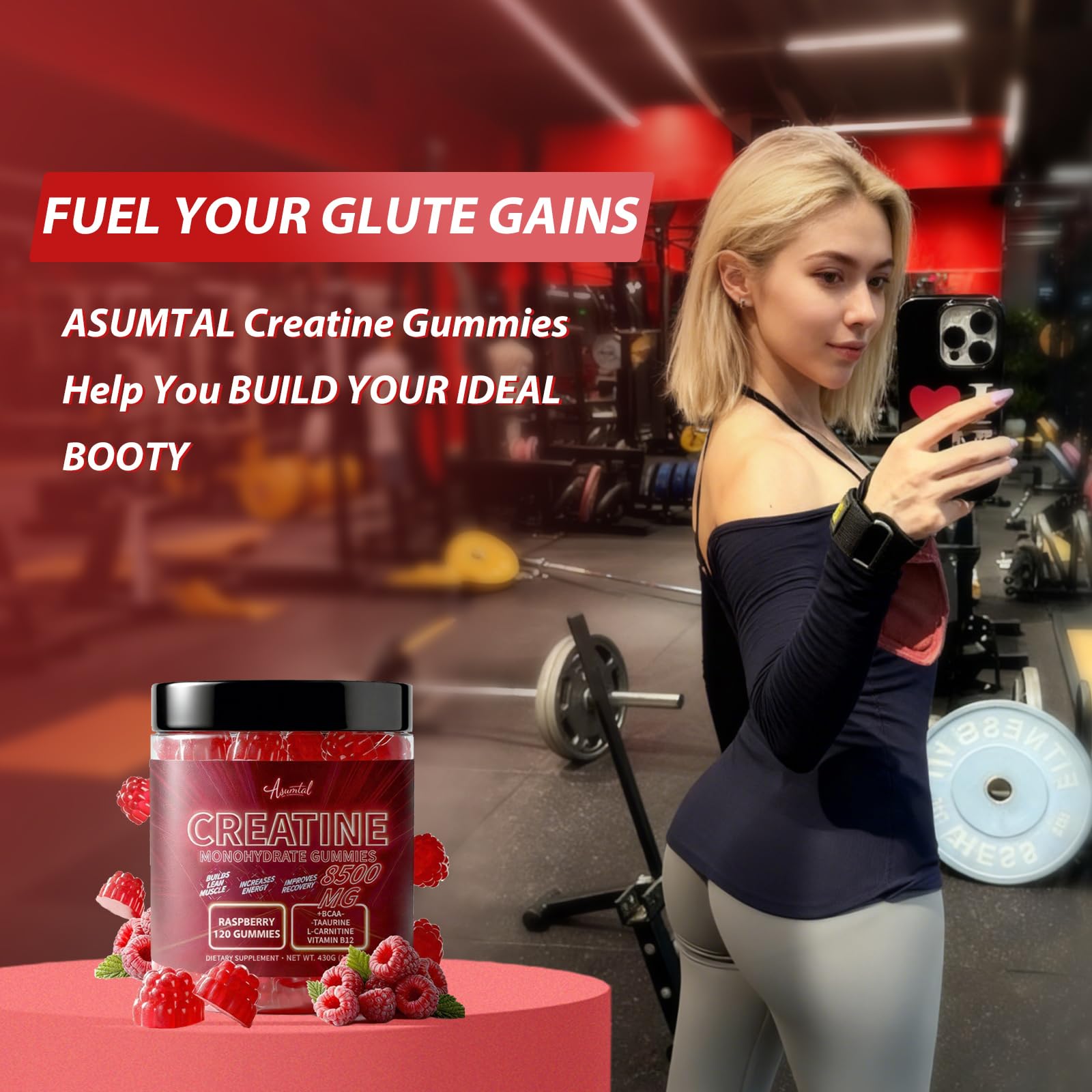 Asumtal Creatine Monohydrate Gummies for Men & Women, Creatine Monohydrate Supplement for Muscle Growth, Strength & Energy Support