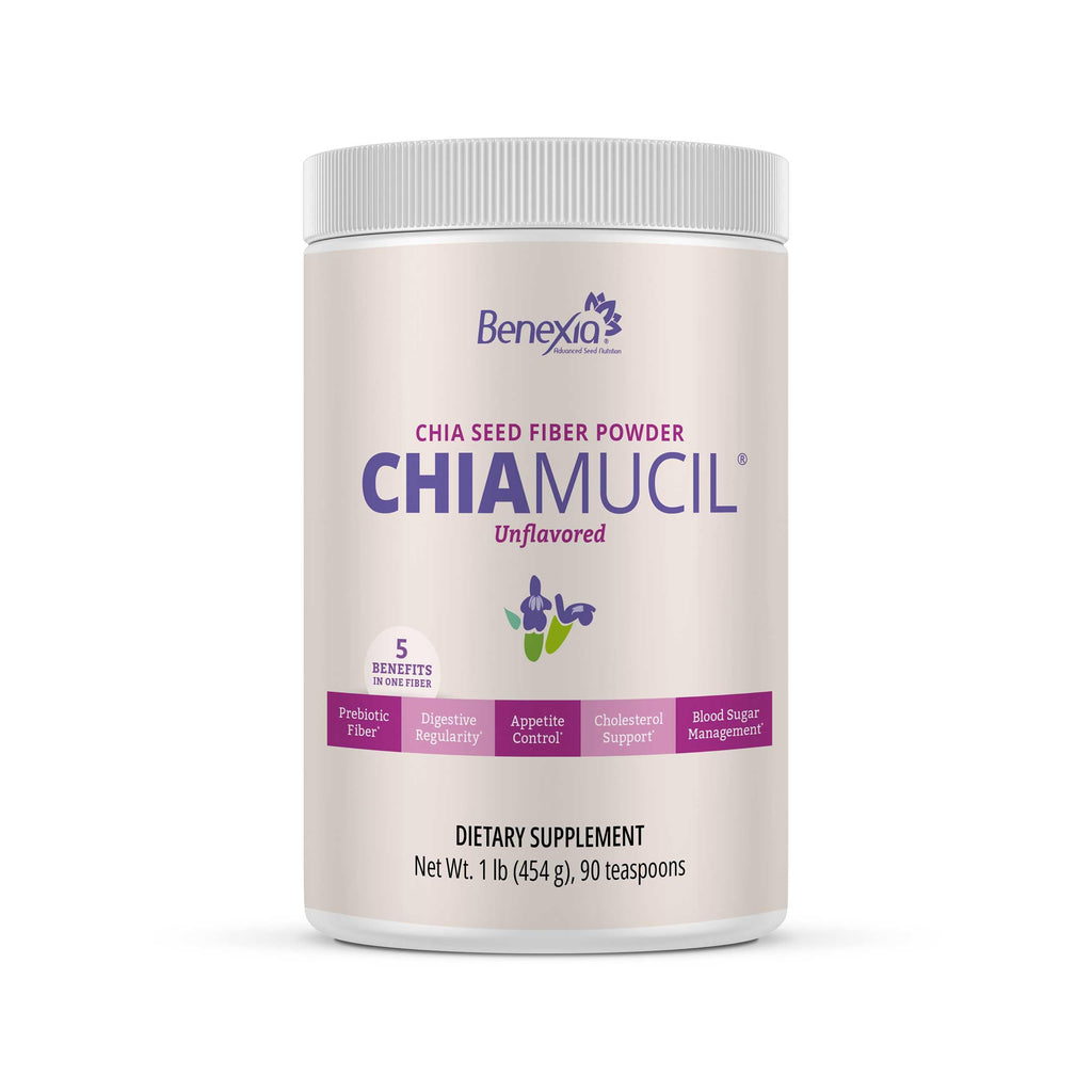 BENEXIA Chiamucil Prebiotic Chia Fiber Supplement Powder – for Appetite Control & Digestive Health – Chia Fiber & Chicory Root (Inulin) – Gluten & Sugar Free, Vegan