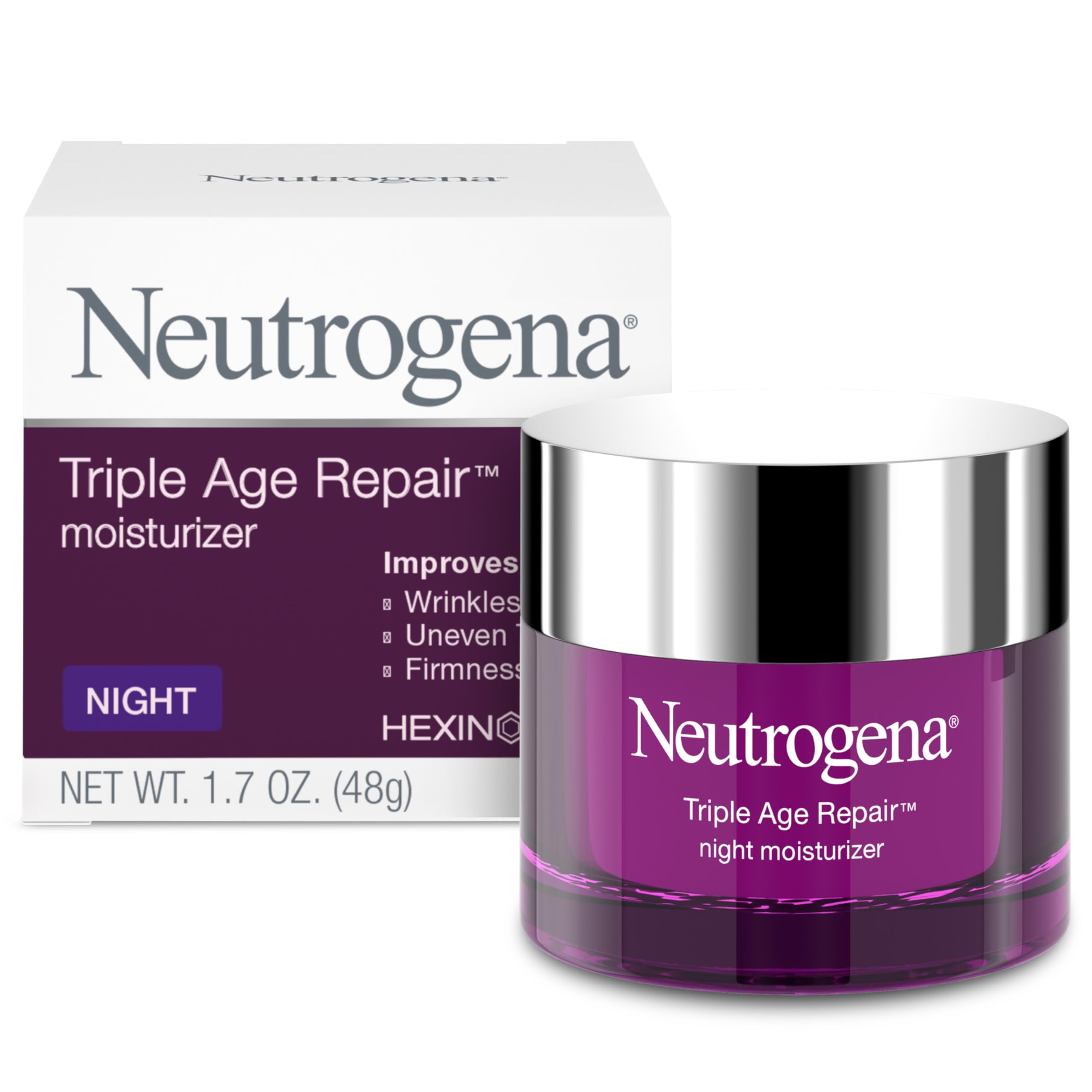 Neutrogena Triple Age Repair Night Face Moisturizer - with Hexinol Technology & Vitamin C, Anti-Wrinkle Face Cream