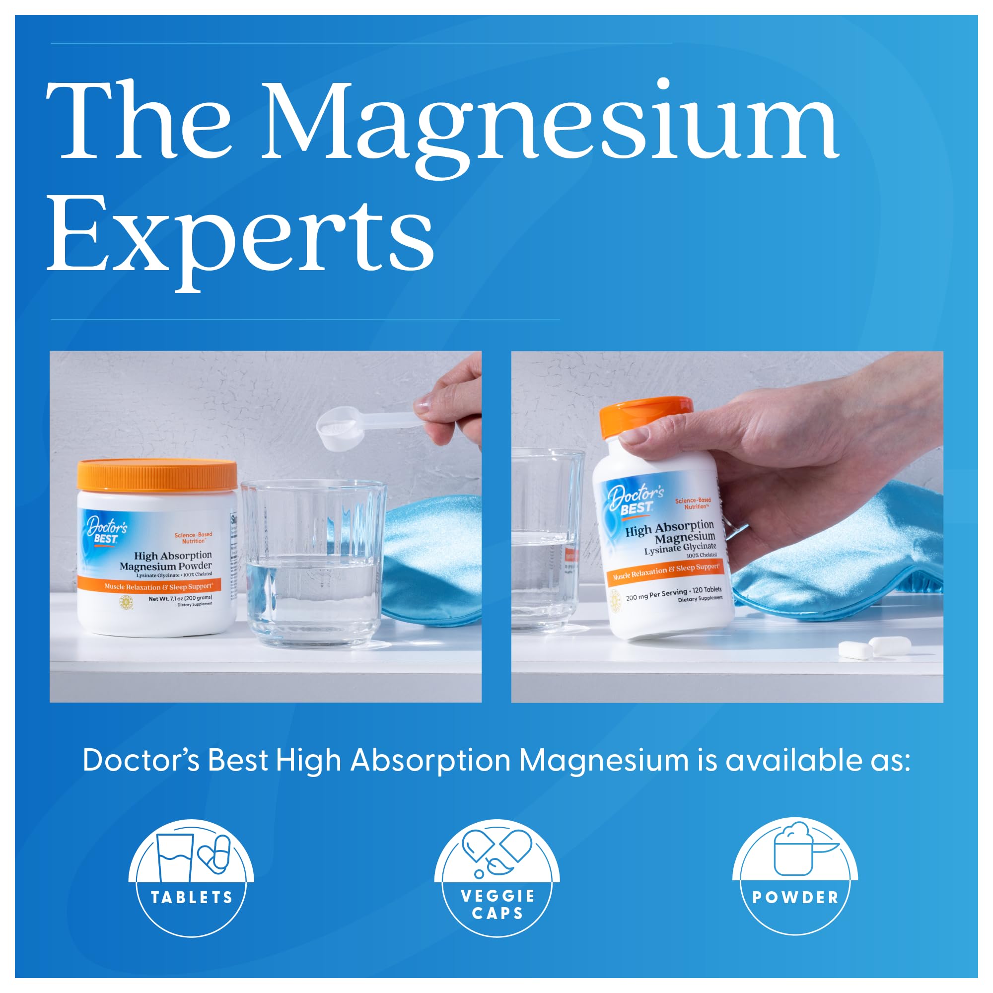 Doctor's Best High Absorption Magnesium Glycinate Lysinate Supplement for Sleep Support - Chelated Magnesium Tablets for Women & Men, 200mg per Serving