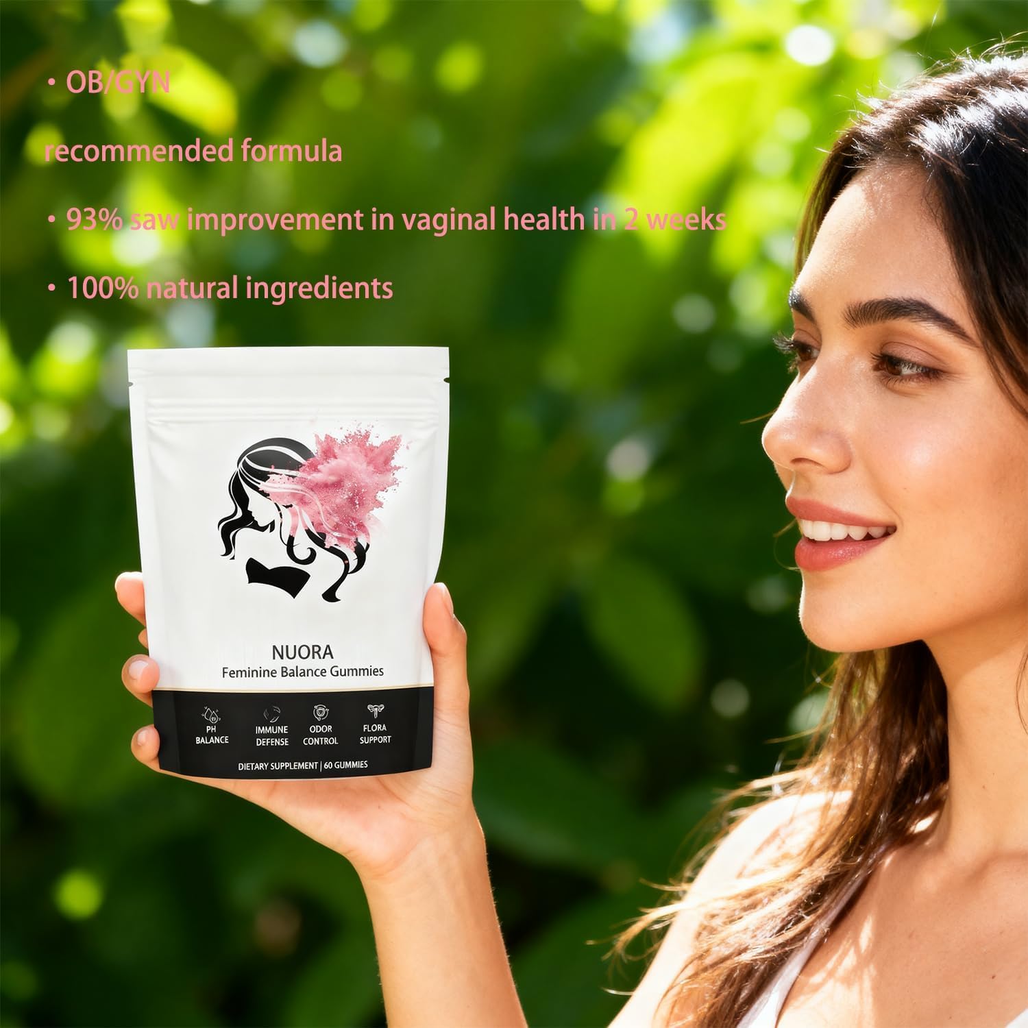 nuora Feminine Balance Gummies, Vegan Hawaiian Pineapple, pH Balance, Healthy Odor, Flora and Immune Support,