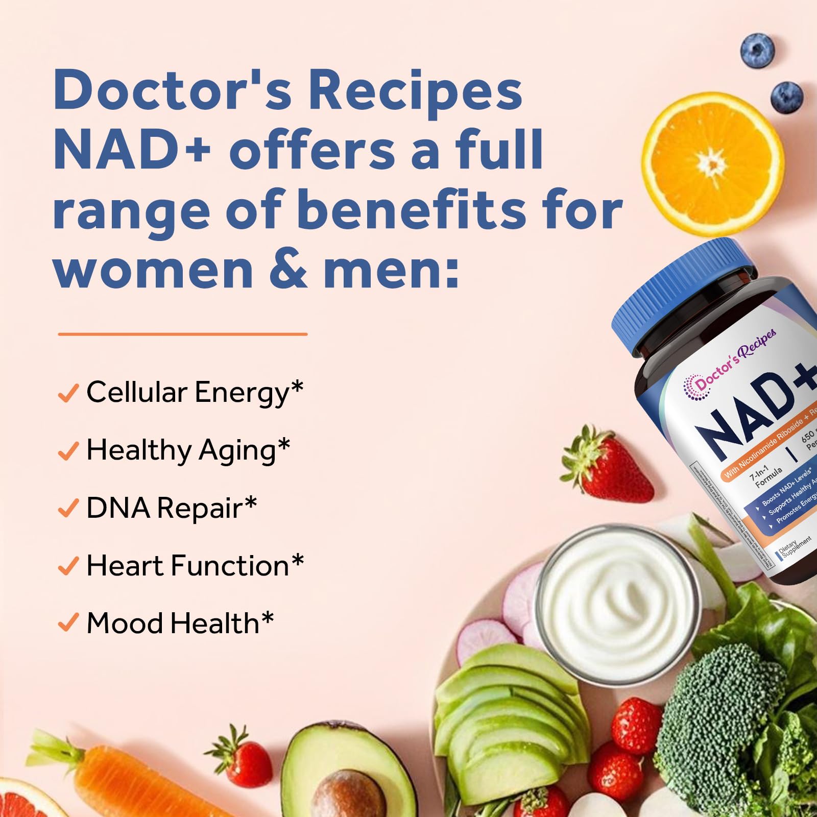 Doctor's Recipes NAD Supplement, Nicotinamide Riboside, Resveratrol, NMN Alternative for Anti-Aging, w/Magnesium Glycinate & L-Tryptophan, 650mg Per Serving, Energy & Mood Boost, 60 Vegan Capsules Doctor's Recipes Au supplements