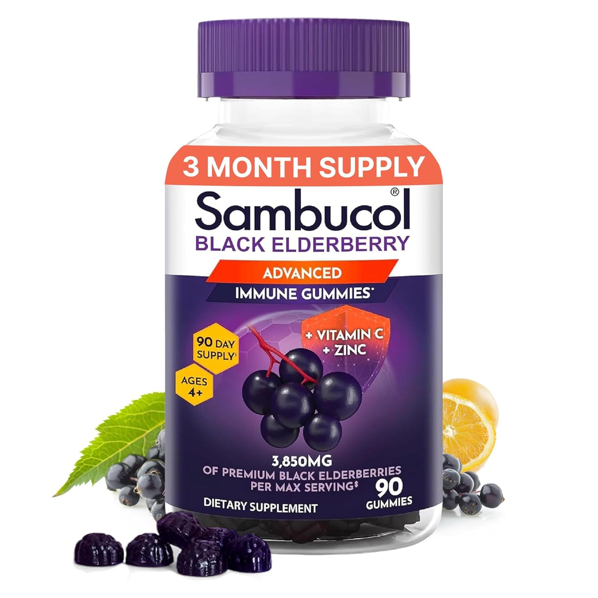 Sambucol Elderberry Gummies - Immune Support Supplement for Adults & Kids with Vitamin C & Zinc, Sambucol Elderberry