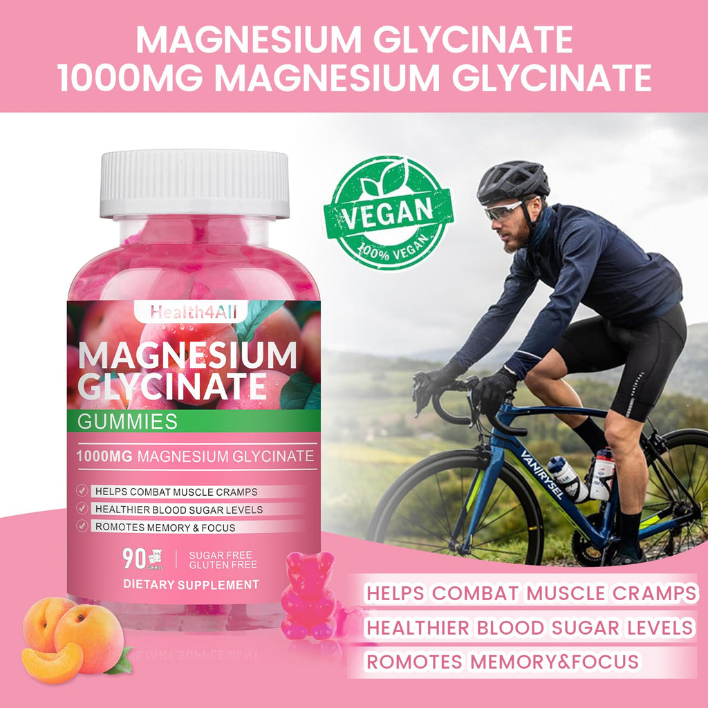 Magnesium Glycinate Gummies 1000mg, High Absorption Sugar Free Magnesium Potassium Supplement for Relaxation