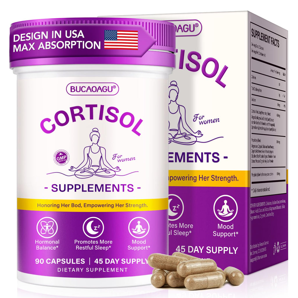 BUCAOAGU Cortisol Supplements for Women - Cortisol Reducer & Stress Support - Magnolia Bark, Rhodiola Rosea, Holy Basil, Magnesuim, Phosphatidylserine - Hormone Balance & Mood, Focus, Sleep Support BUCAOAGU Au supplements