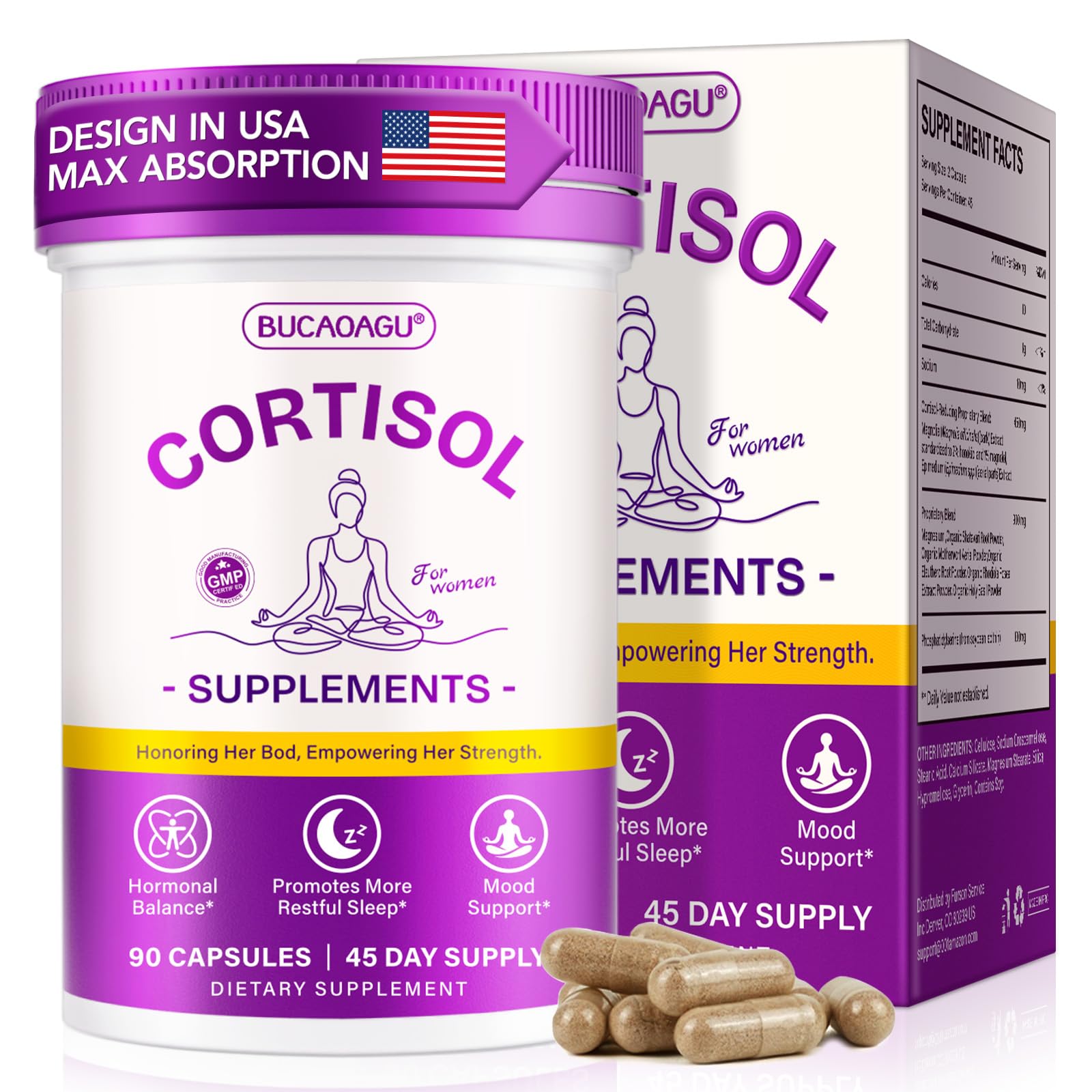 BUCAOAGU Cortisol Supplements for Women - Cortisol Reducer & Stress Support - Magnolia Bark, Rhodiola Rosea, Holy Basil, Magnesuim, Phosphatidylserine - Hormone Balance & Mood, Focus, Sleep Support BUCAOAGU Au supplements