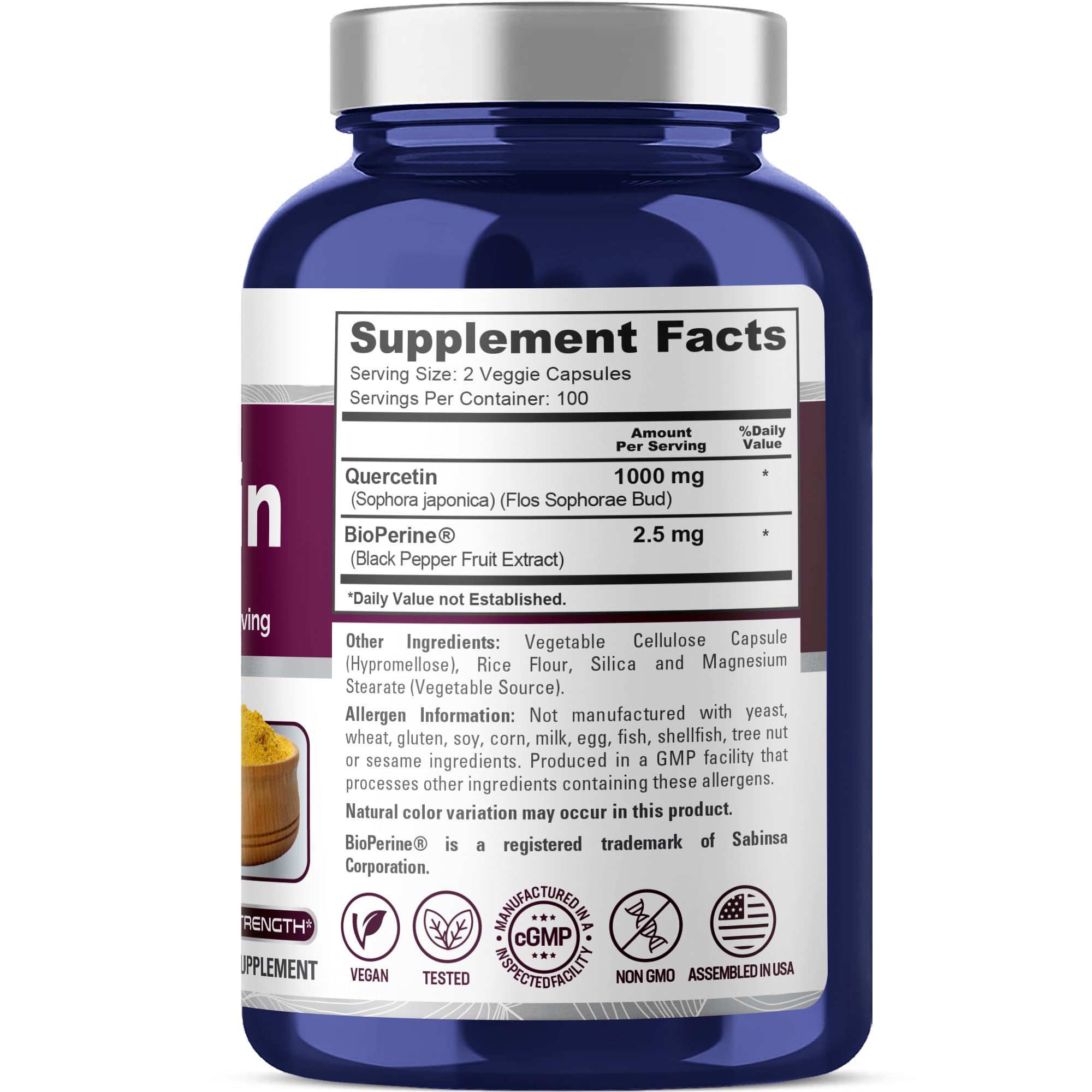 NusaPure Quercetin - Suitable for Vegetarian/Vegan, Non - GMO - 1000 mg - 200 Capsules NusaPure Au supplements
