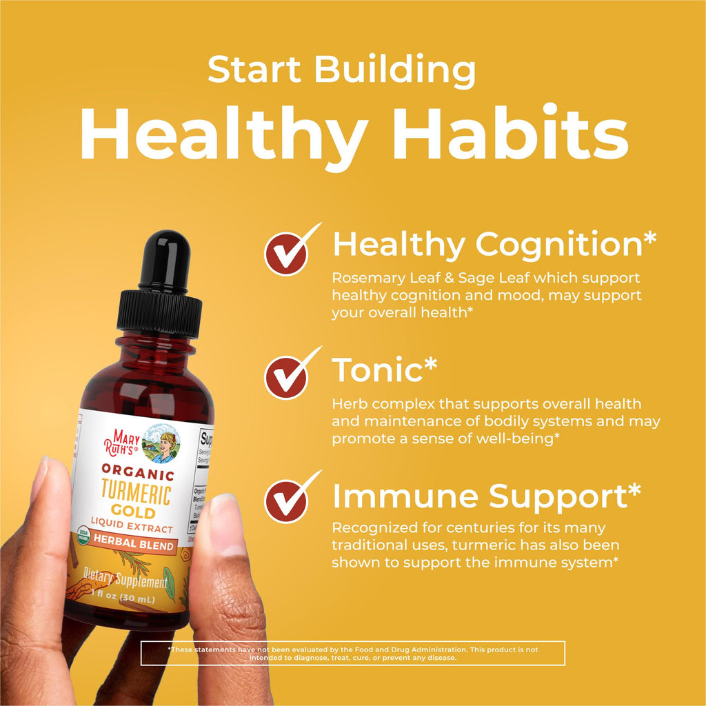 MARYRUTH'S Organics USDA Turmeric Gold Liquid Drops | Herbal Blend | Turmeric Curcumin | Black Pepper | Cassia Cinnamon Bark | Ginger Root | Immune Support