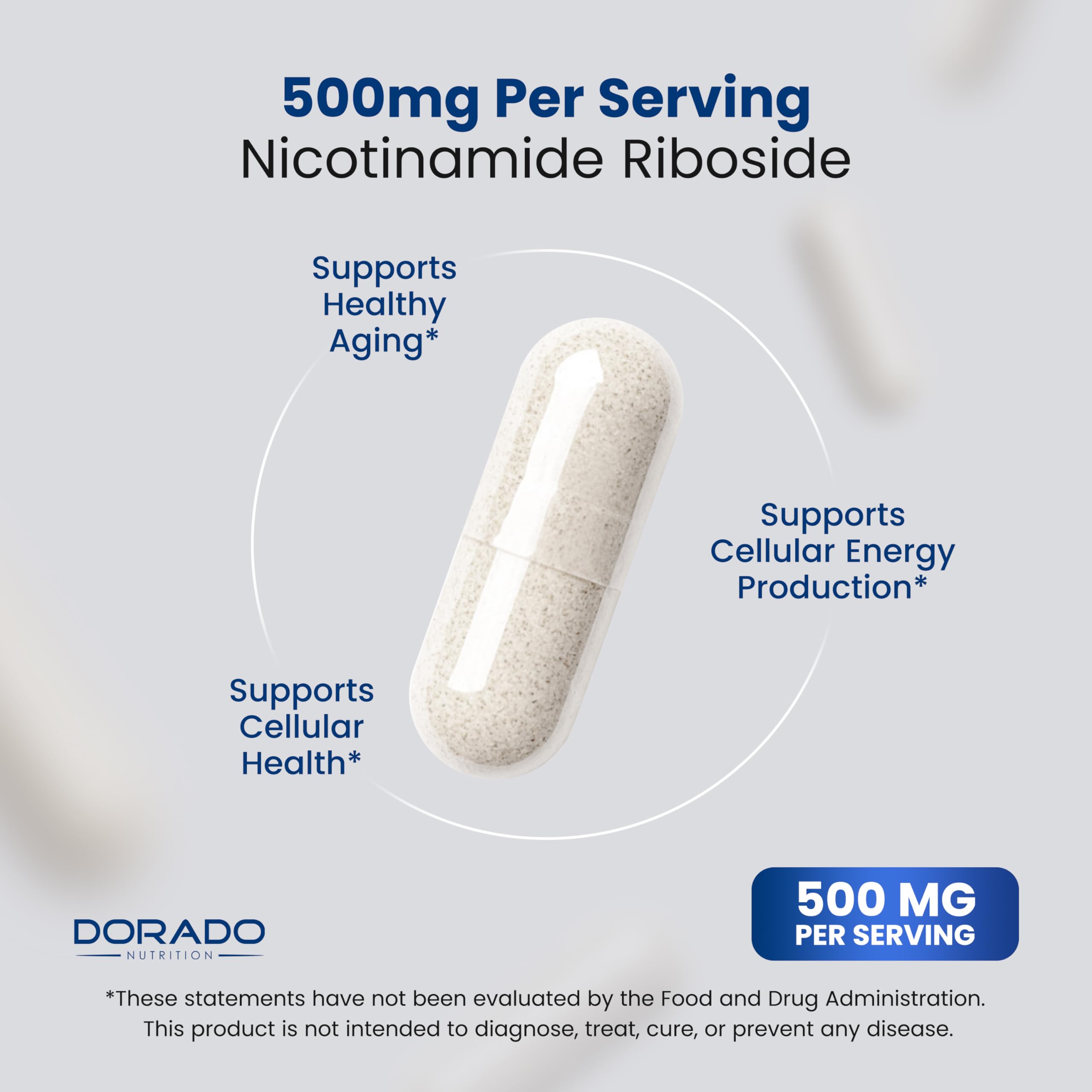 Nicotinamide Riboside 500mg (30 Count) NAD Supplement - NR Supplement For Women & Men to Support NAD+ Levels - NAD Booster - Third Party Tested - Vegan Safe, Non GMO & USA Made (30 Capsules) DORADO NUTRITION Au supplements
