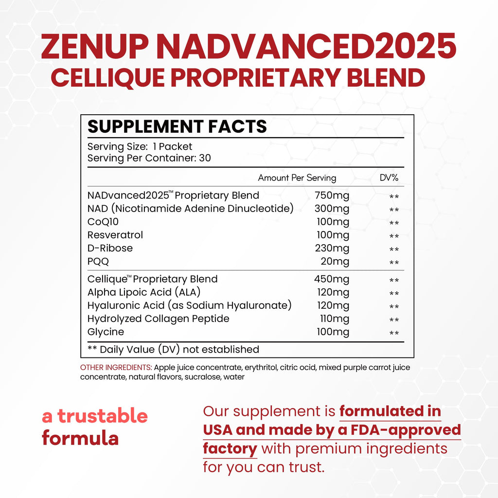 ZenUP Liquid NAD, Extra Strength 1,200mg NAD+ Supplement with CoQ10, Resveratrol, D-Ribose & PQQ for Men & Women, Natural NAD+ Stick for Anti-Aging, Energy, Focus - 30 Packets ZenUP Au supplements