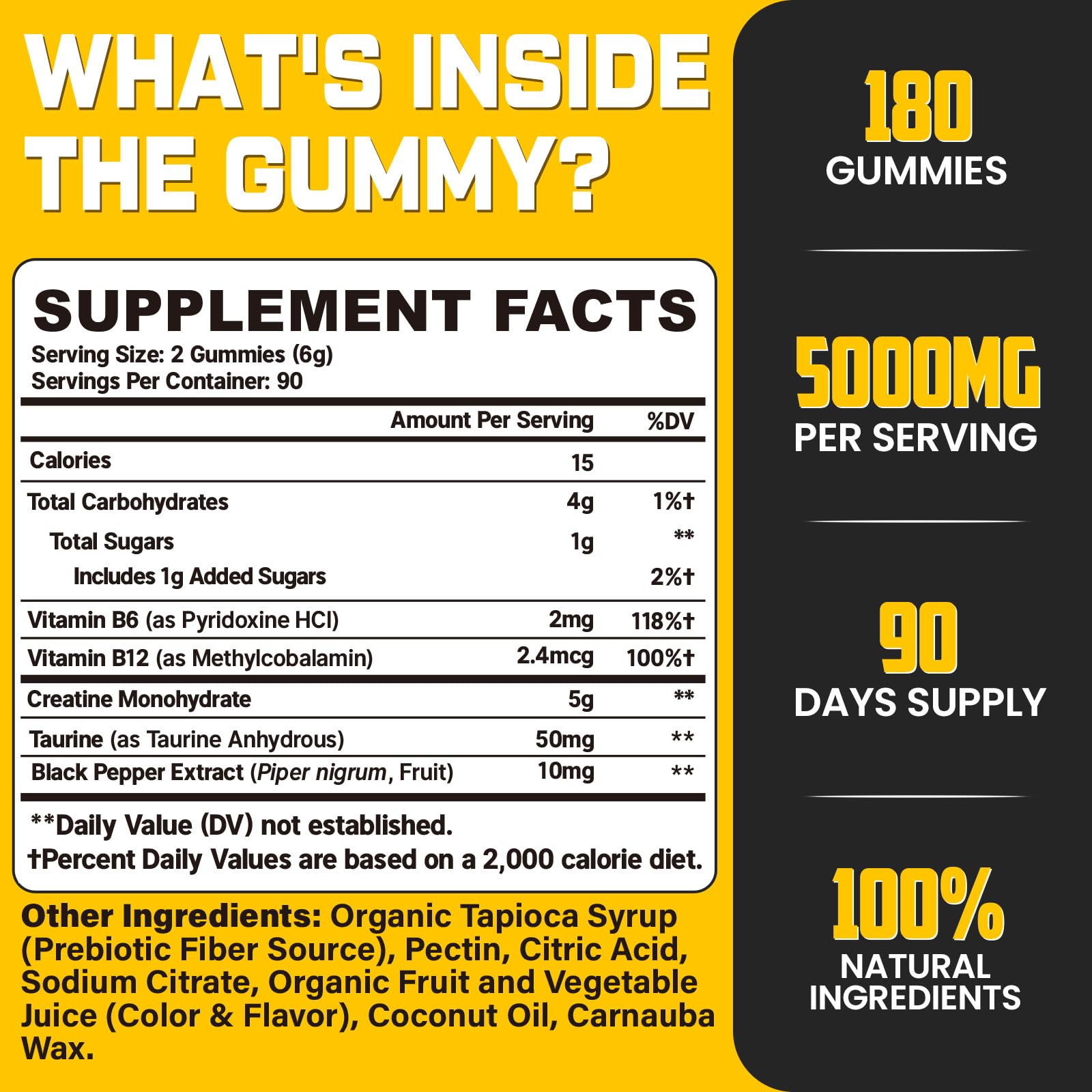 (180 Count) Creatine Monohydrate Gummies for Men & Women - Creatine Pre Workout Gummies for Muscle Builder, Muscle Strength, Recovery, Endurance, Energy,