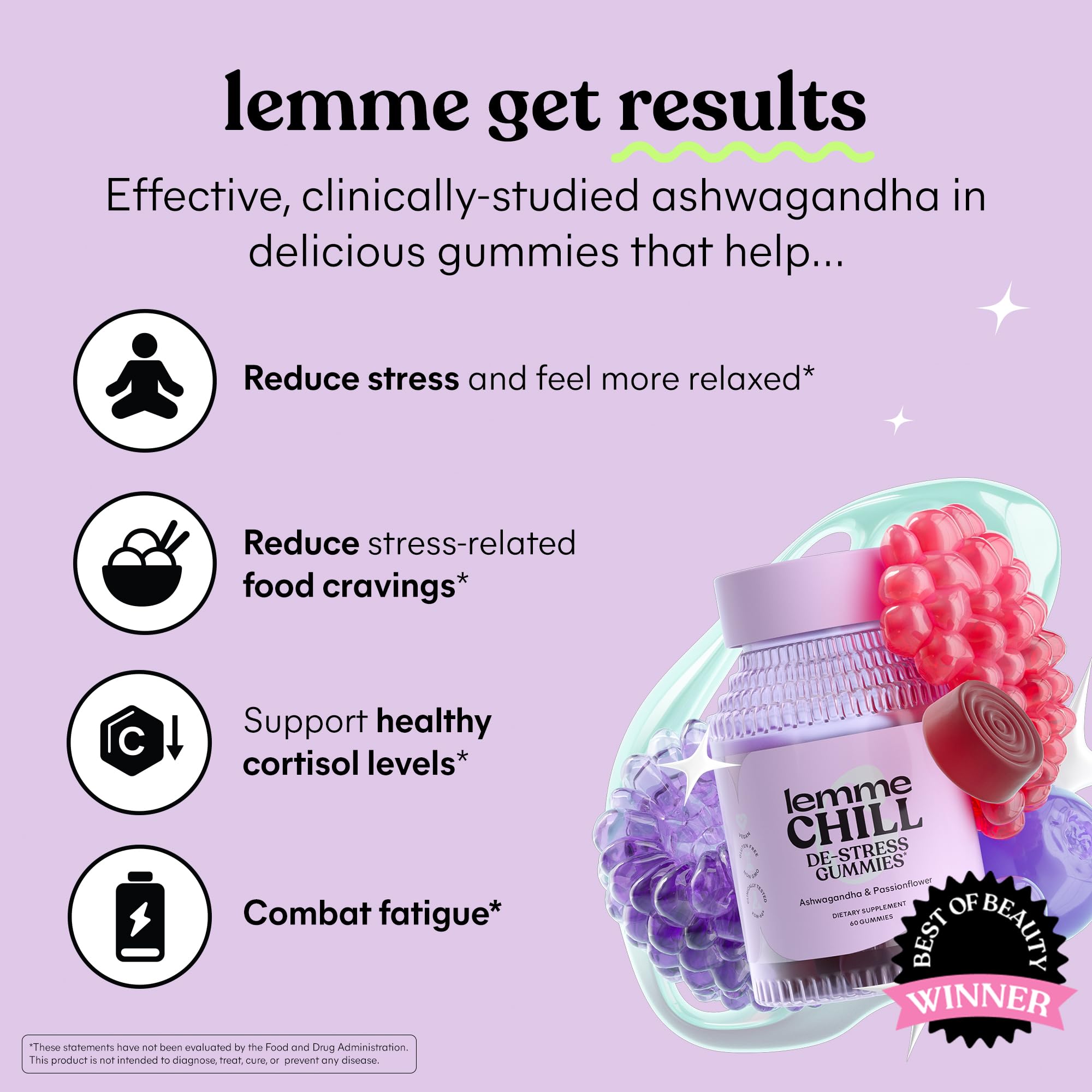 Lemme Chill Stress Relief Gummies with 300mg KSM-66 Ashwagandha, Lemon Balm, Passionflower & Goji to Support Relaxation, Healthy Cortisol & Sleep - Gluten-Free, Non-GMO, Mixed Berry (60 Count) Lemme Au supplements
