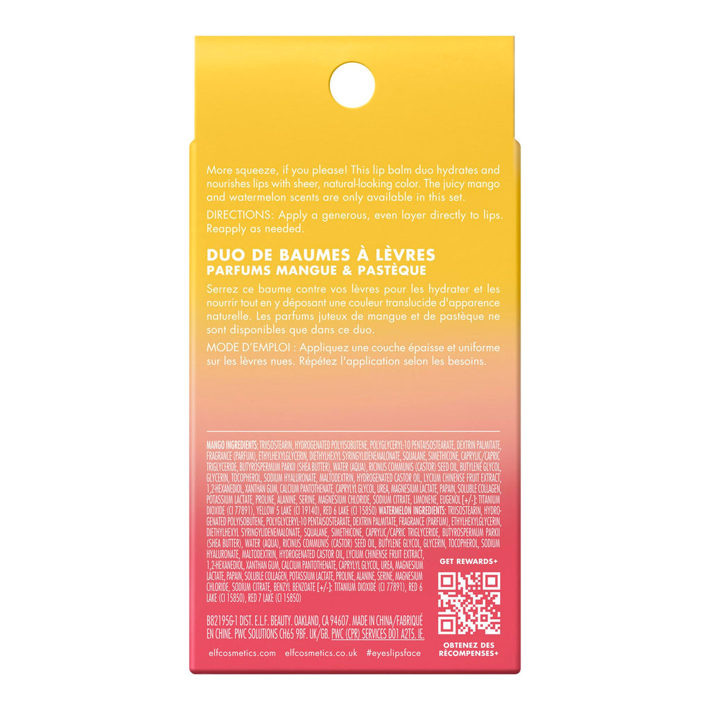 e.l.f. Squeeze Me More Lip Balm Duo, Moisturizing Balm For A Sheer Tint Of Color, Made With Hyaluronic Acid
