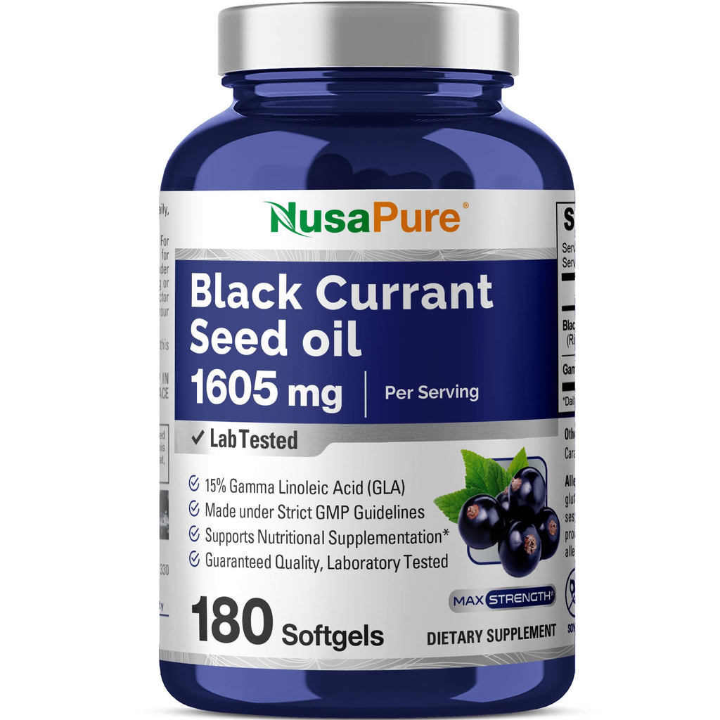 NusaPure Black Currant Seed Oil 1605 mg Gamma Linoleic Acid (GLA) 15% 180 Softgels (Non-GMO, Soyfree) NusaPure Au supplements