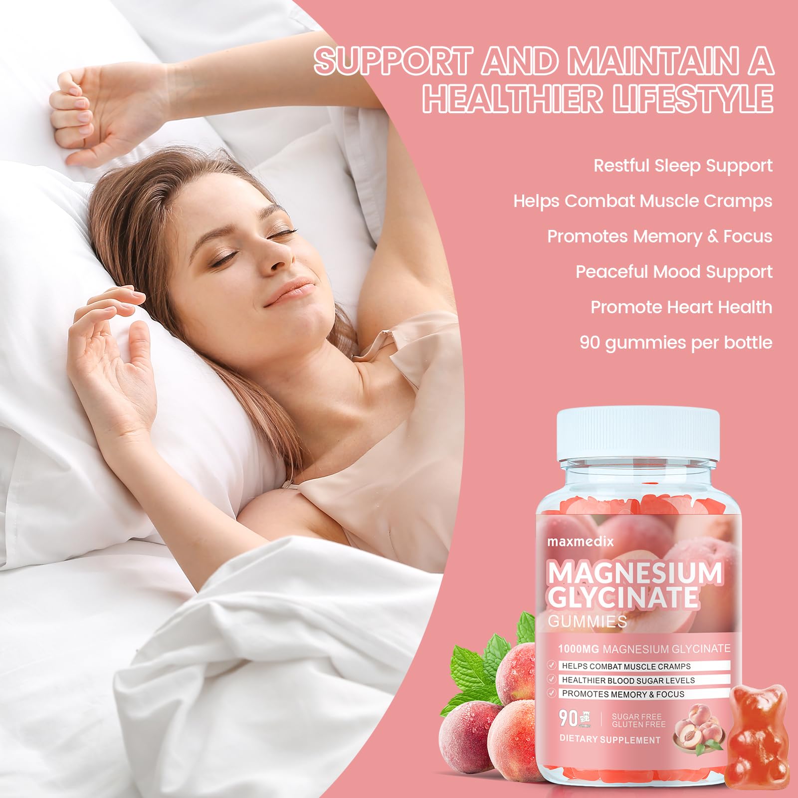 Magnesium Glycinate Gummies 1000mg, Sugar Free Magnesium Potassium Supplements Chewable for Adults with L-Threonate for Sleep