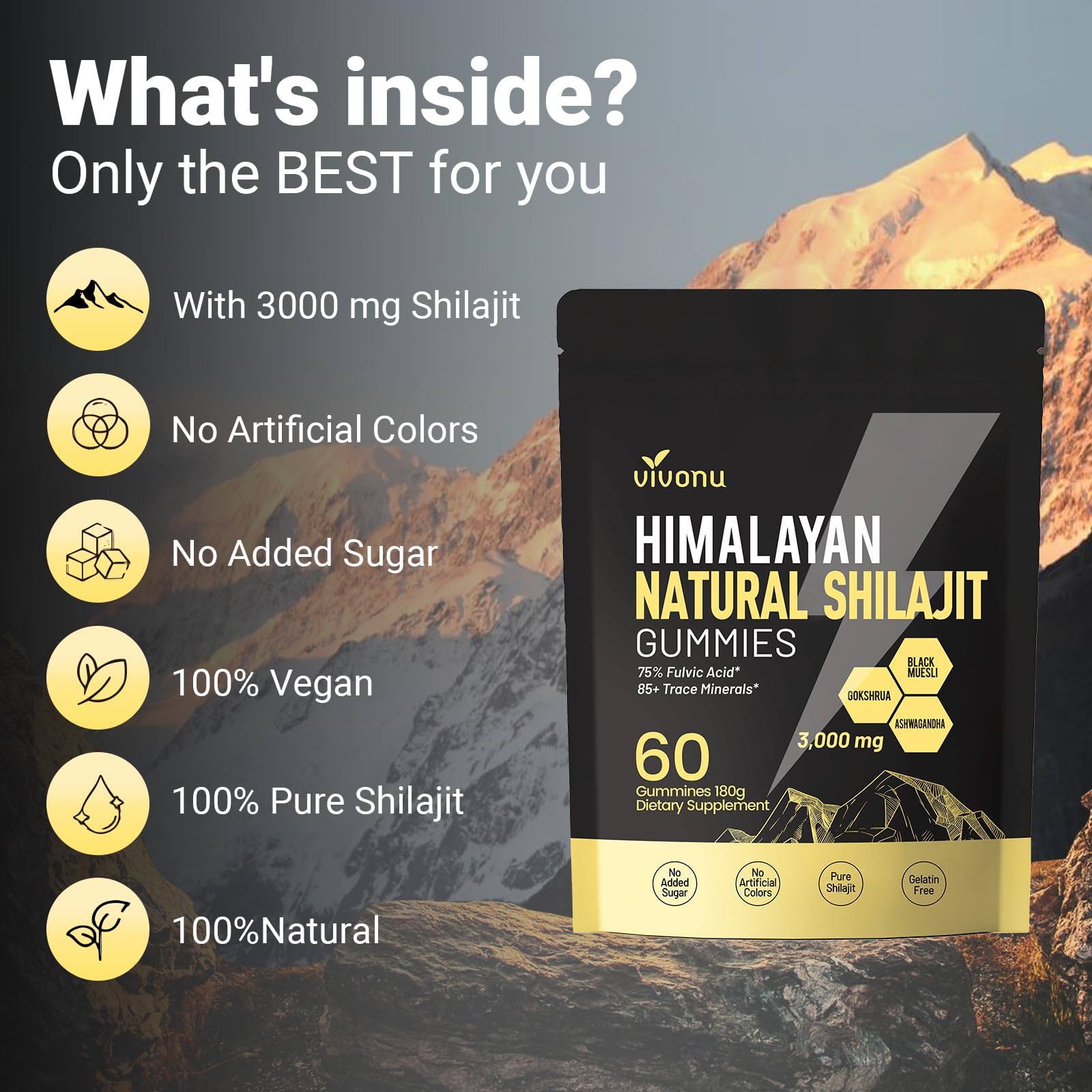 Himalayan9 Shilajit Gummies with Ashwagandha & Gokshura | 85+ Trace Minerals & Fulvic Acid | Organic, Non-GMO Micronutrient Supplement