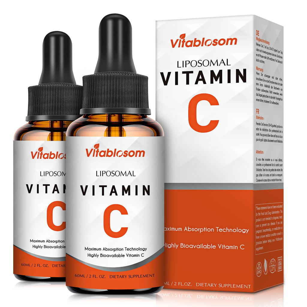 Vitablosom Liposomal Vitamin C 2000mg Liquid for Adults, High Absorption VIT C, Maximize Vitamin C, Immune System & Antioxidant Support, 60ML (2 Bottle)