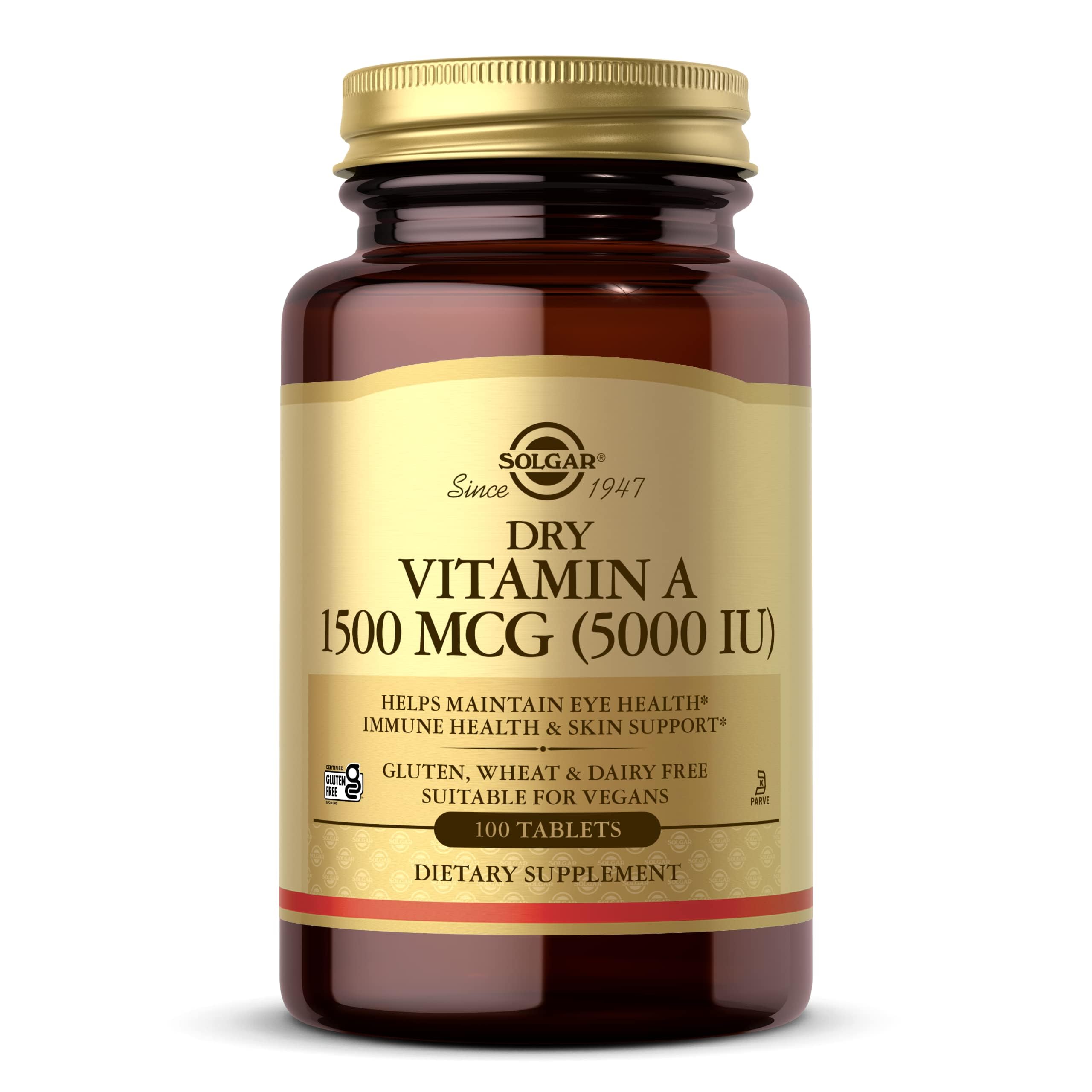 Solgar Dry Vitamin A 1500 mcg (5000 IU), 100 Tablets - Supports Healthy Eyes, Skin & Immune System - Non-GMO, Vegan, Gluten Free,