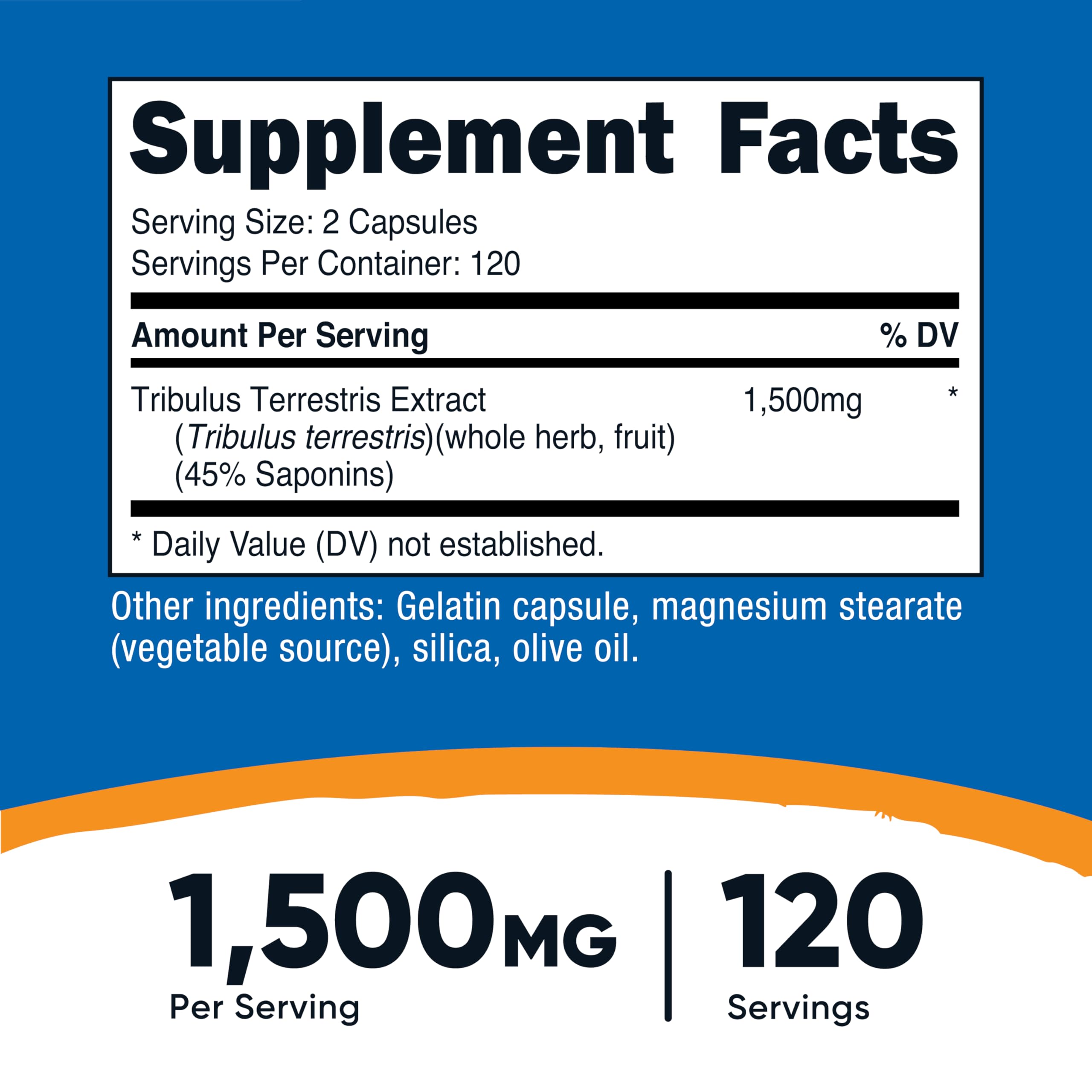 Nutricost Tribulus Terrestris Extract 1500mg, 240 Capsules - 45% Saponins, 120 Servings, Non-GMO, Gluten Free