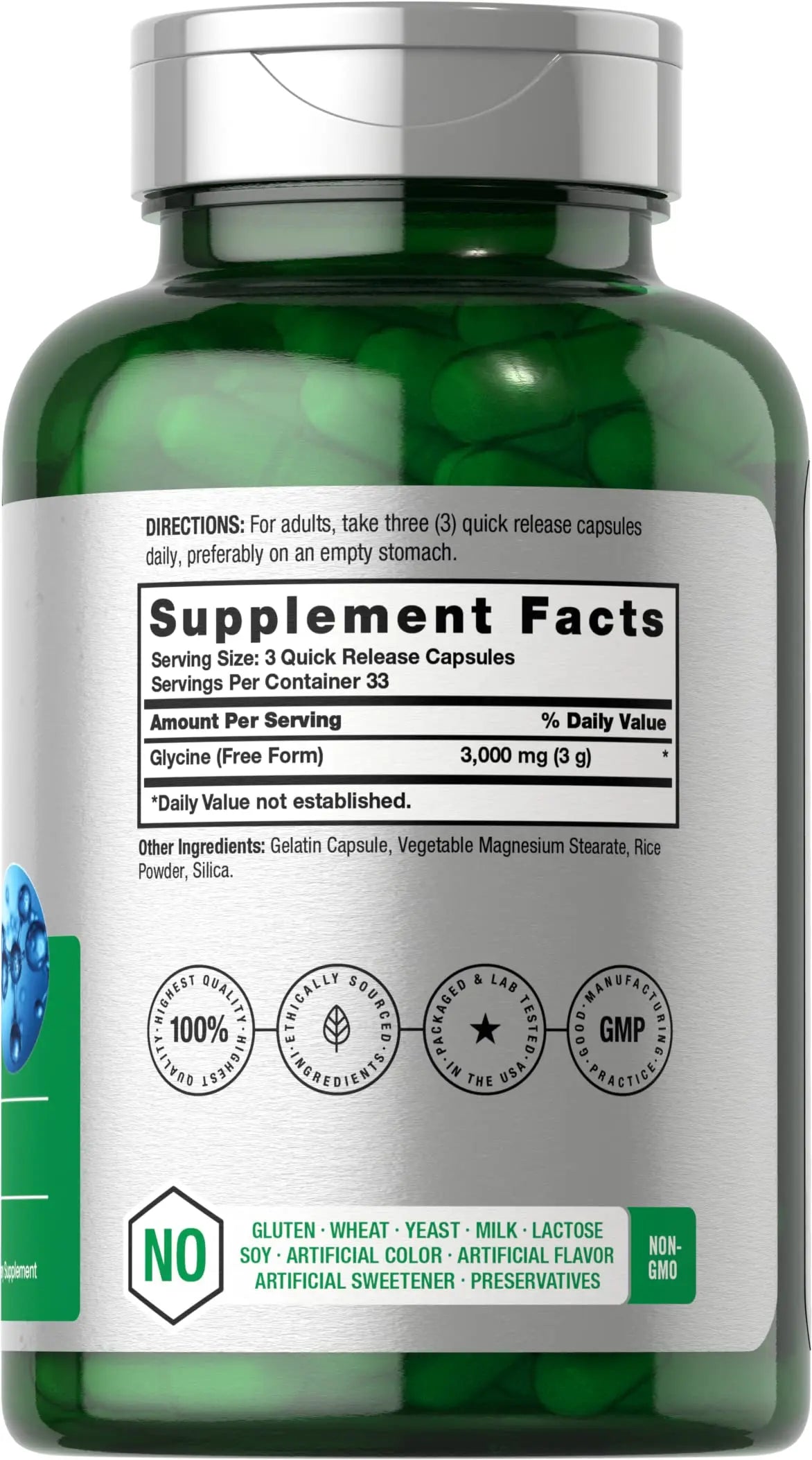 Glycine 3000 mg 100 Capsules | Non-GMO, Gluten Free Glycine Supplement | by Horbaach Horbäach Au supplements