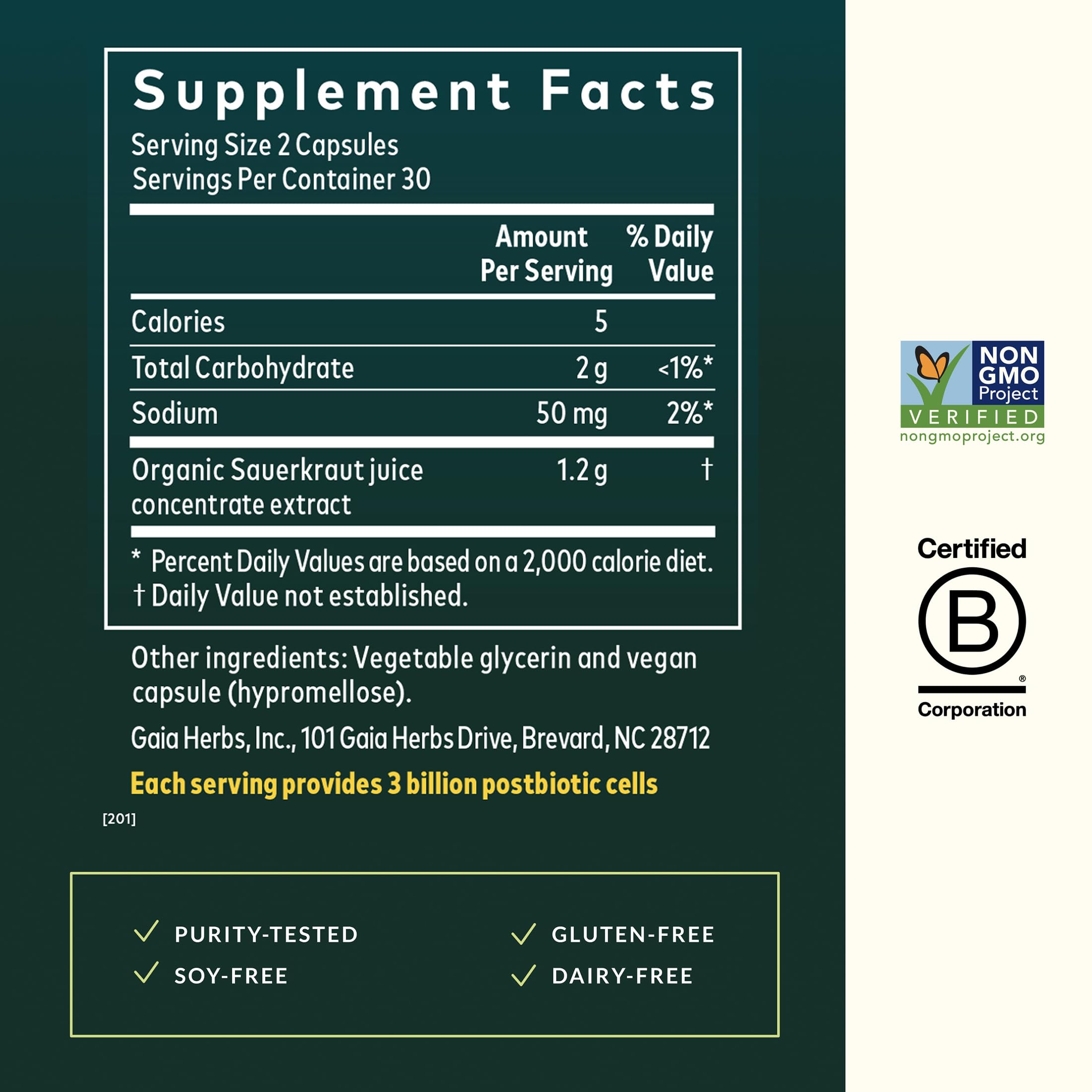 Gaia Herbs Sauerkraut Postbiotic - Gut Health & Immune Support Supplement* - Made with Fermented Sauerkraut - Free from Dairy, Soy & Gluten - 60 Vegan Liquid Phyto-Caps (30 Servings) Gaia Herbs Au supplements
