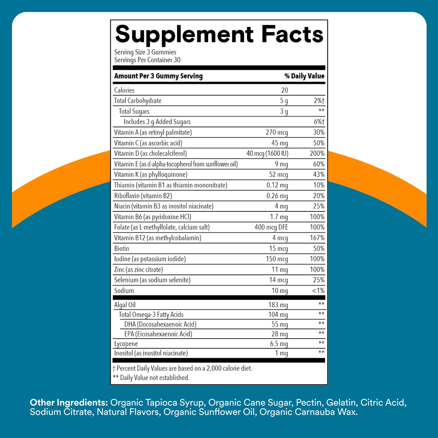 SmartyPants Men's Multivitamin Gummies with Omega 3 DHA/EPA, Methylfolate, Vitamin D3, C, B12, B6, A, K, Zinc
