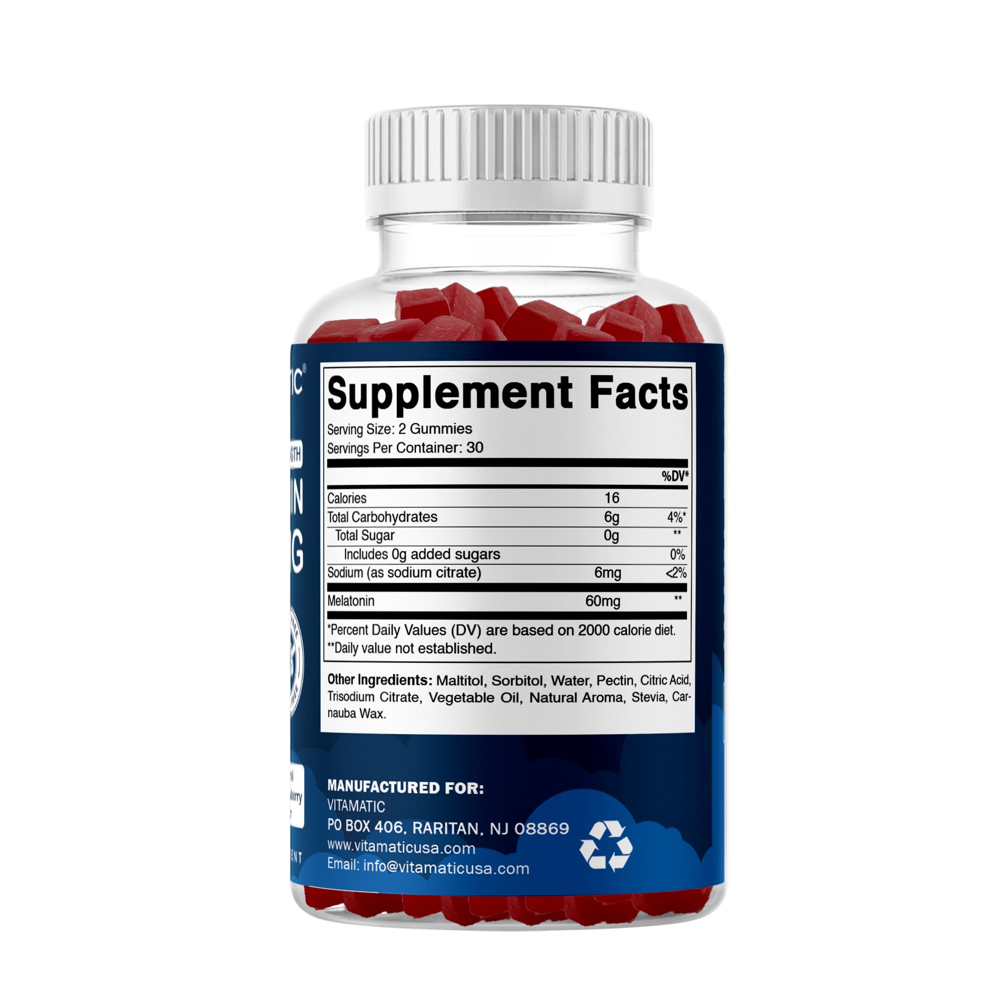 Vitamatic Sugar Free Melatonin 60 mg - 60 Vegetarian Gummies - Non-Habit Forming Supplement