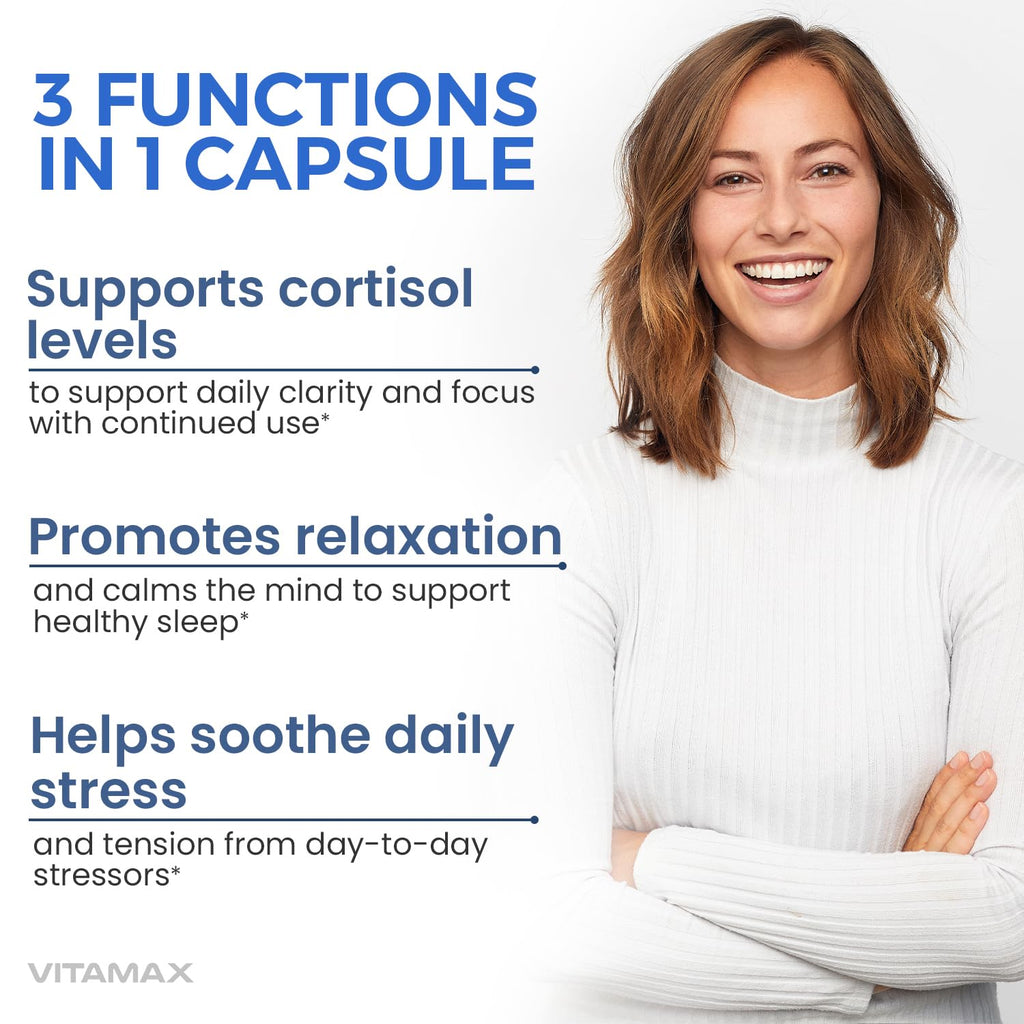 Corti-Calm Cortisol Supplement, L Theanine, Ashwagandha, Vitamin D 3, GABA for Relaxation, Fatigue & Focus with Ginkgo Biloba, Bacopa Monnieri, 5-HTP – Non-GMO, Made in USA – 60ct Vitamax Au supplements