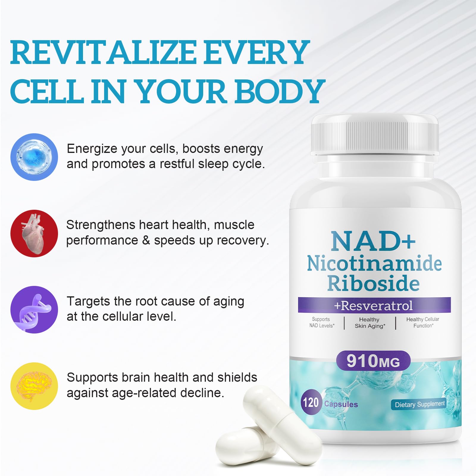 NAD+ Supplement Alternative - Liposomal Nicotinamide Riboside - Resveratrol & Quercetin - High Purity NAD Supplements for Anti-Aging, Focus, Energy 120 Capsules Ruduwu Au supplements