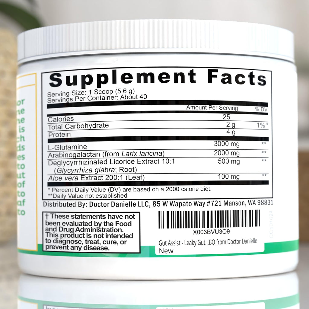 Leaky Gut Support Powder | L-Glutamine Gut Lining Digestive Drink Mix | Gluten-Free Doctor Crafted Botanical Formula | Gut Assist by Dr. Danielle