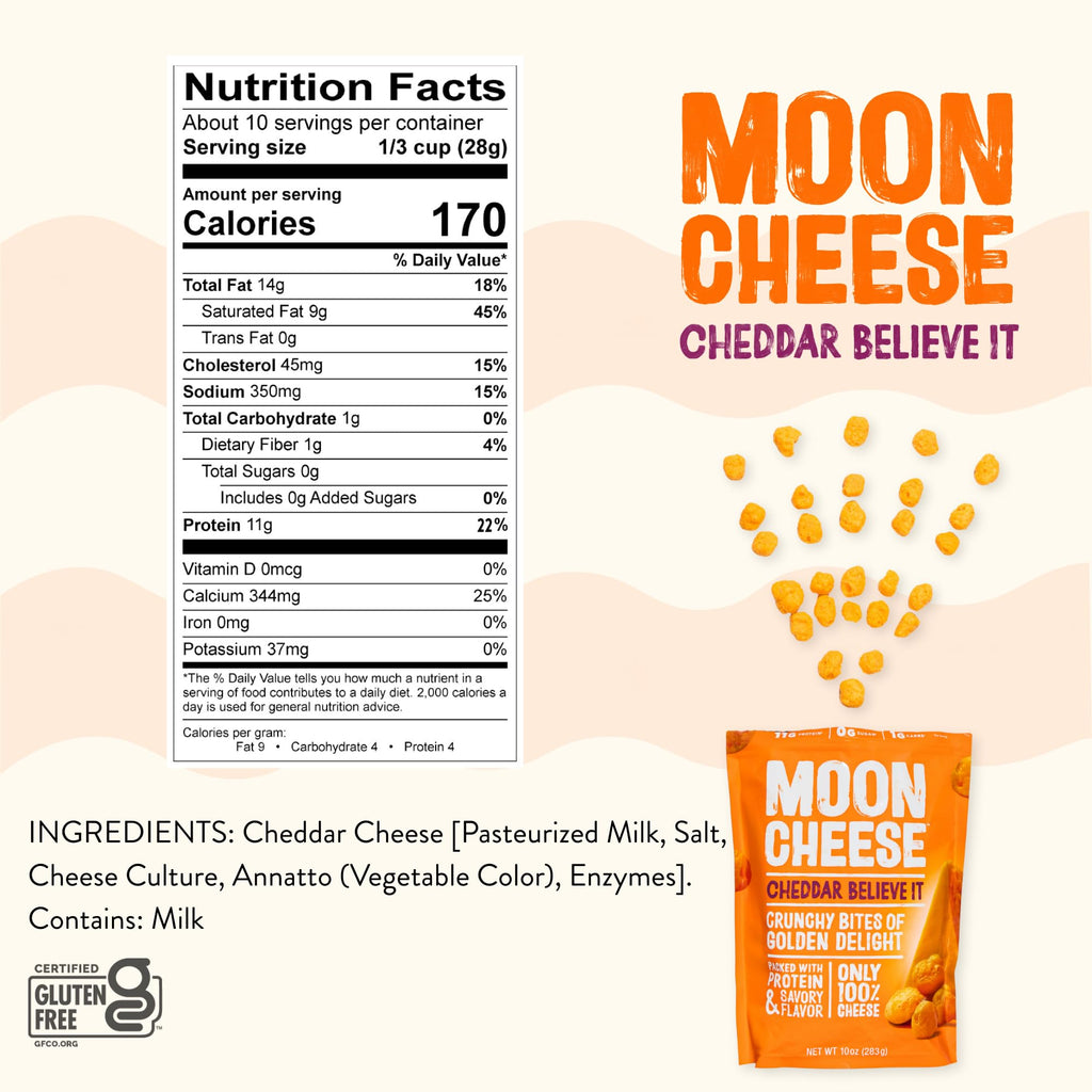 Moon Cheese Cheddar Believe It, 10 Ounce, 2-Pack, Crunchy, Protein-Rich Cheese Snack, Keto Friendly, 100% Real Cheese
