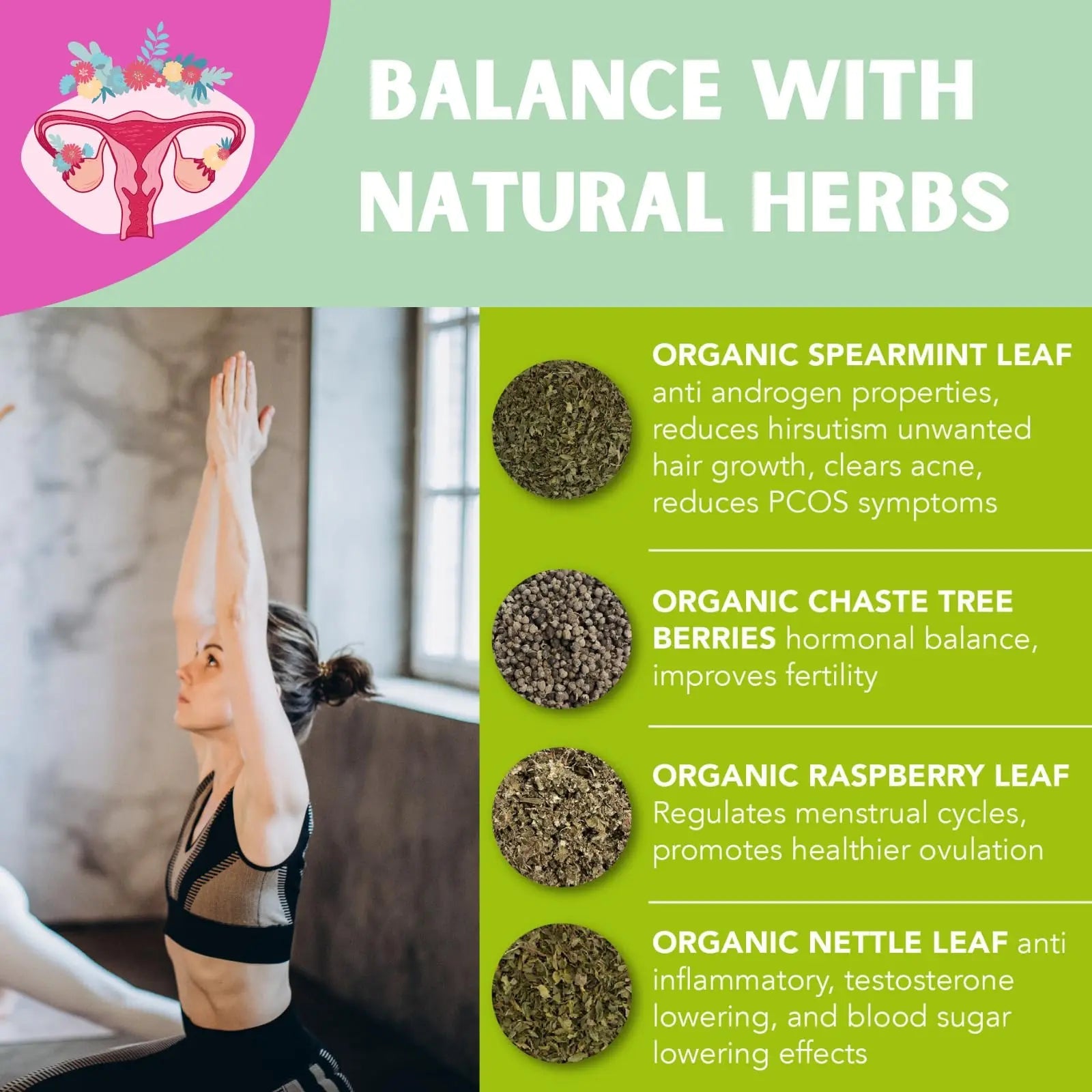 PCOS Cystem Tea with Organic Red Raspberry Leaf, Vitex, Spearmint Tea Supports Fertility PCOS Herbal Tea Au supplements