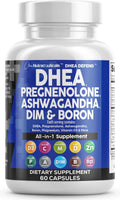 DHEA 200mg Supplement Pregnenolone 100mg for Men & Women with DIM Ashwagandha Boron 6mg Complex Calcium Magnesium Zinc 50mg Vitamin D3 5000 iu Hormone Support Capsules Pills - Made in USA 60 Ct Clean Nutraceuticals Au supplements