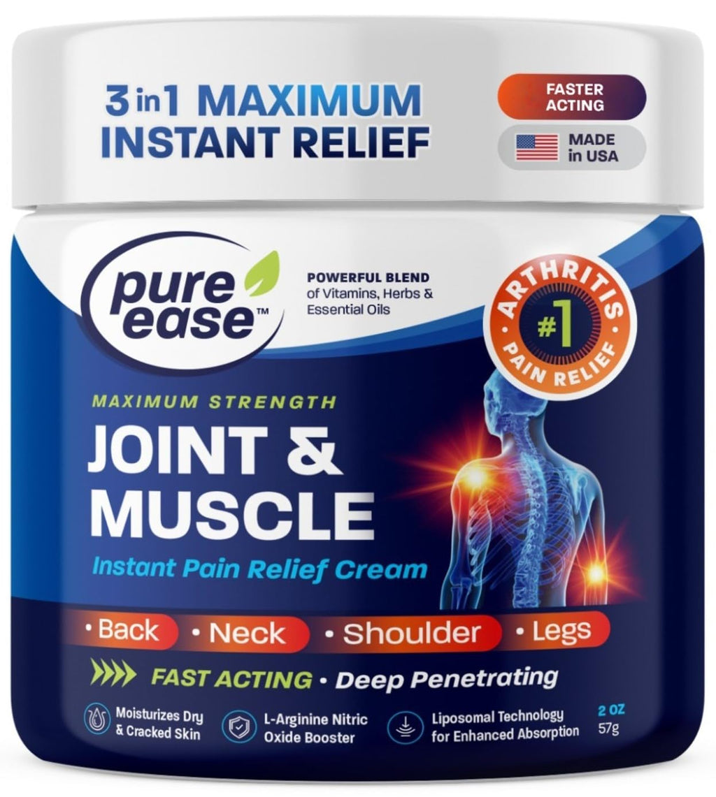 Pure Ease Arthritis Pain Relief Cream for Back 3 in 1 Maximum Instant Relief 2 OZ - Fast-Acting Muscle Pain Cream Extra Strength Joint & Knee - Powerful Formula for Neck Shoulder & Lower Back Pure Ease Au supplements