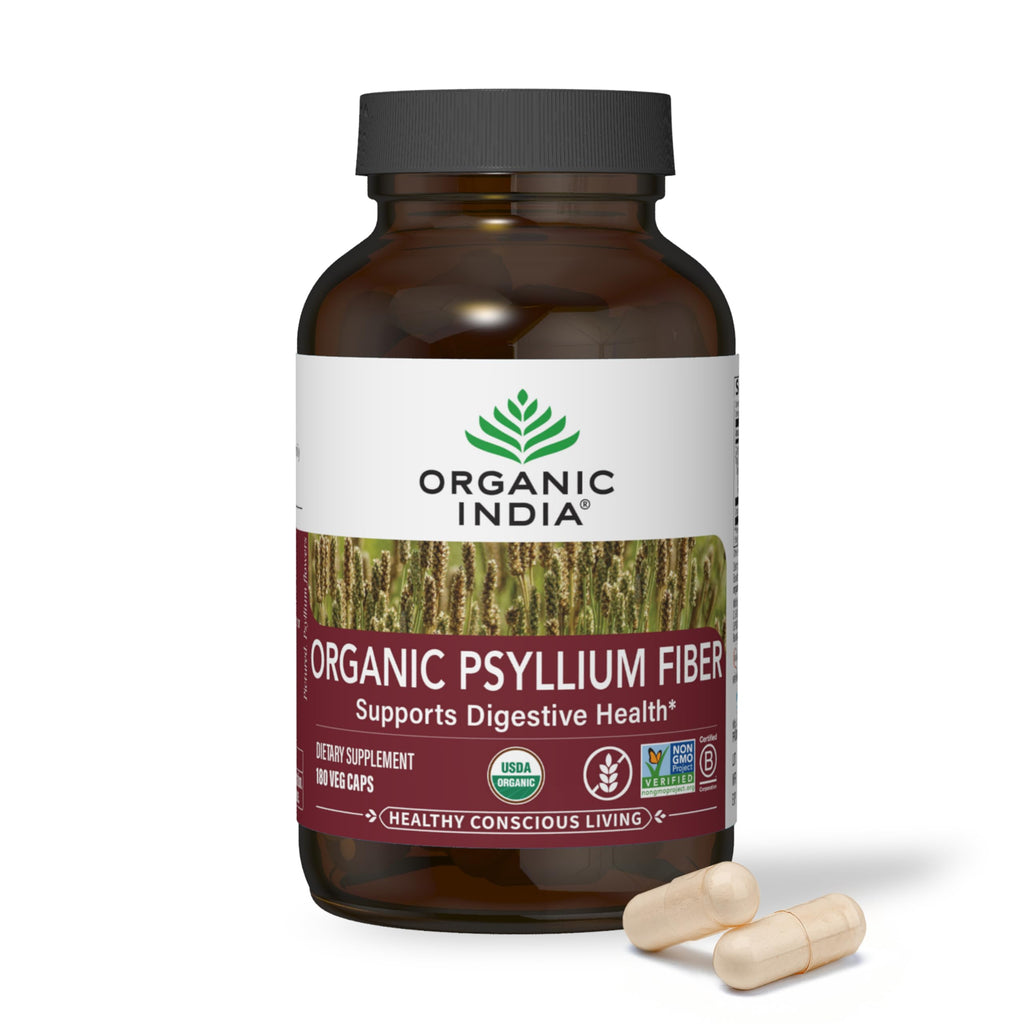 ORGANIC INDIA Psyllium Husk Capsules - Fiber Supplement, Healthy Elimination - Vegan, Keto Friendly, Gluten-Free, USDA Certified Organic, Non-GMO