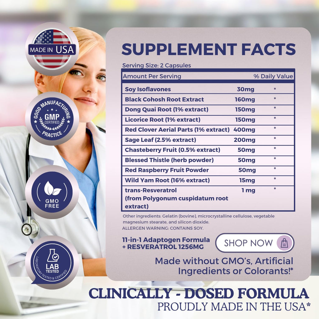 11-in-1 Hormonal Balance, Relief for Menopause Symptoms, Helps Reduce Hot Flashes, Night Sweats, and Mood Swings, Clinically Proven Ingredients, Natural PMS Support, Made in USA, 3rd Party-Tested HERBAL HOT Au supplements