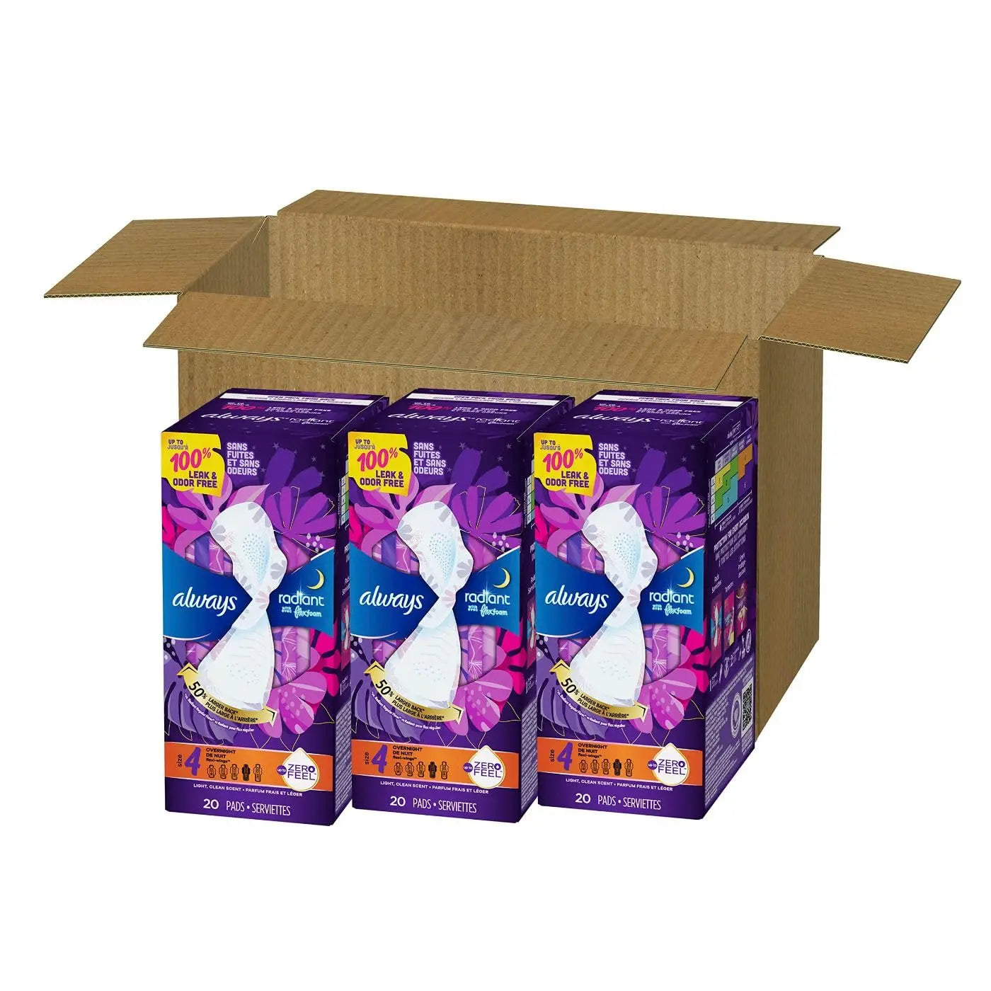 Always Radiant Feminine Pads for Women, Size 4 Overnight Pads Always Au supplements