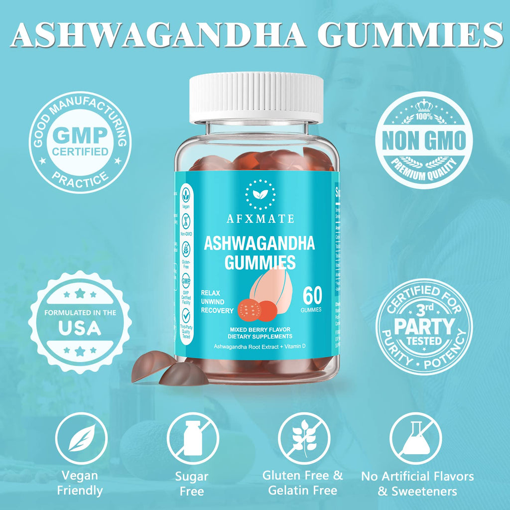 AFXMATE Ashwagandha Gummies & Vitamin D Gummies for Men & Women 120 Count Aswangdha Supplement (Non-GMO, Sugar Free & Gluten Free) AFXMATE Au supplements
