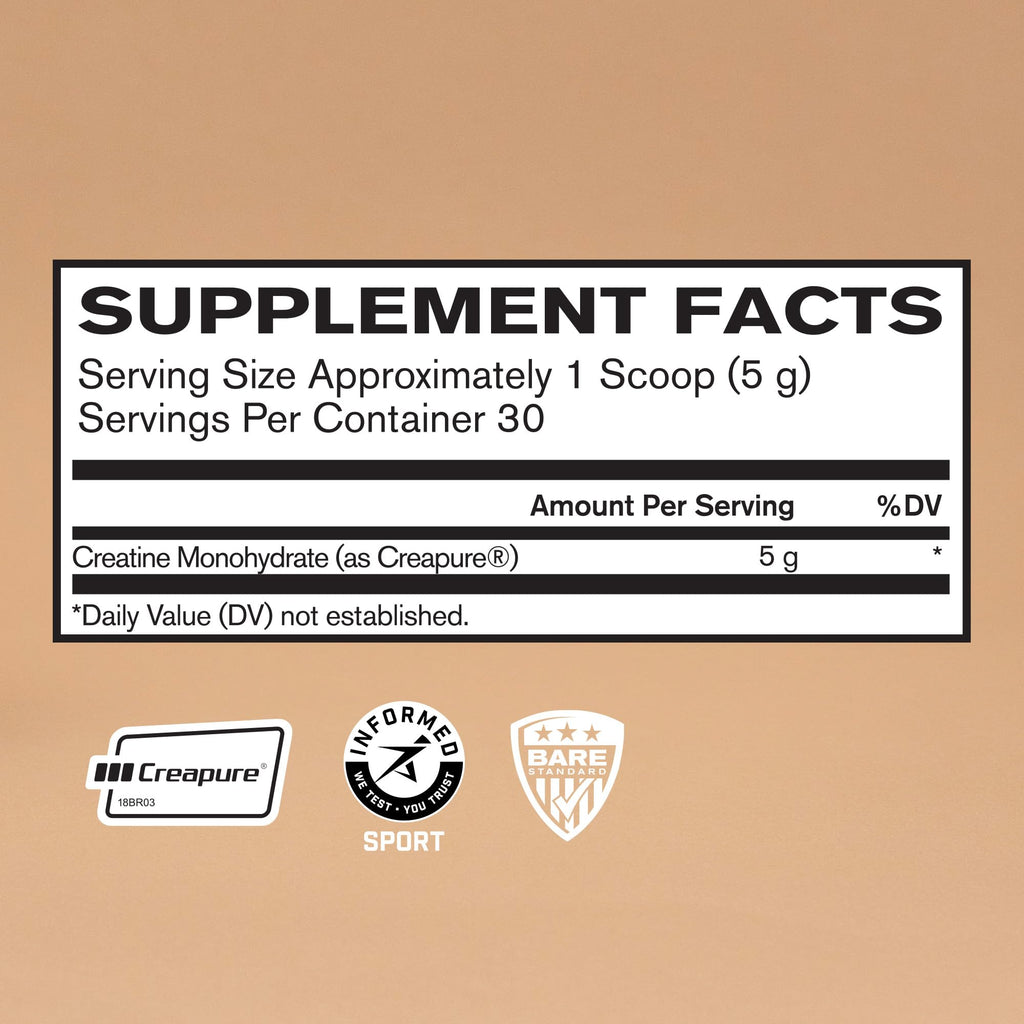 BARE PERFORMANCE NUTRITION, BPN Pure Creatine Monohydrate Powder by Creapure, 5g of Creatine per Serving, Supports Muscle Growth
