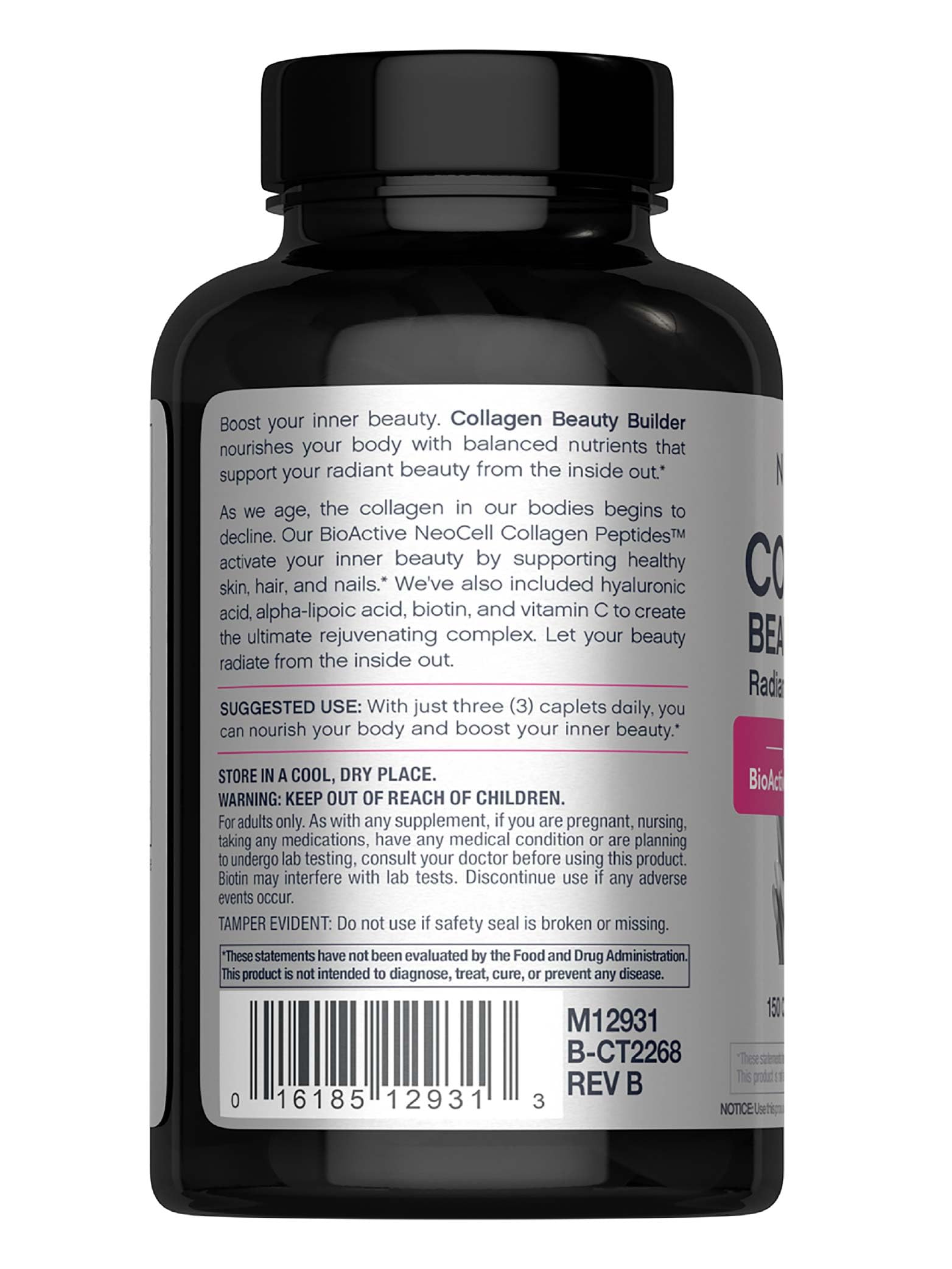 NeoCell Collagen Beauty Builder | 150 Caplets | Grass Fed BioActive Peptides | with Biotin and Hyaluronic Acid | Radiant Skin & Strong Nails Supplement