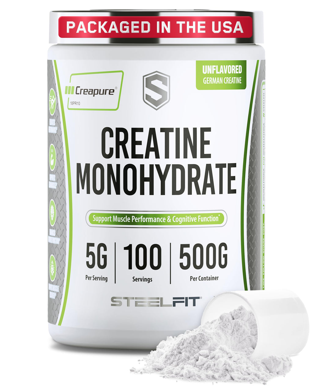 SteelFit Creapure Creatine Monohydrate Powder, Unflavored - German Micronized Creatine Powder for Men & Women - Gym Workout Nutritional Supplements for Muscle Gain