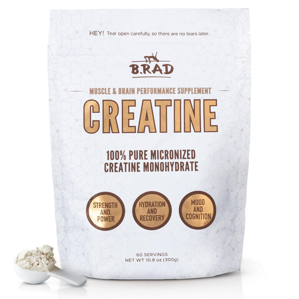 B.rad 100% Pure Micronized Creatine Monohydrate Powder | Natural, No Additives | Boosts Muscle Strength, Recovery & Performance | Supports Brain Health | 300g, 60 Servings B.rad Au supplements
