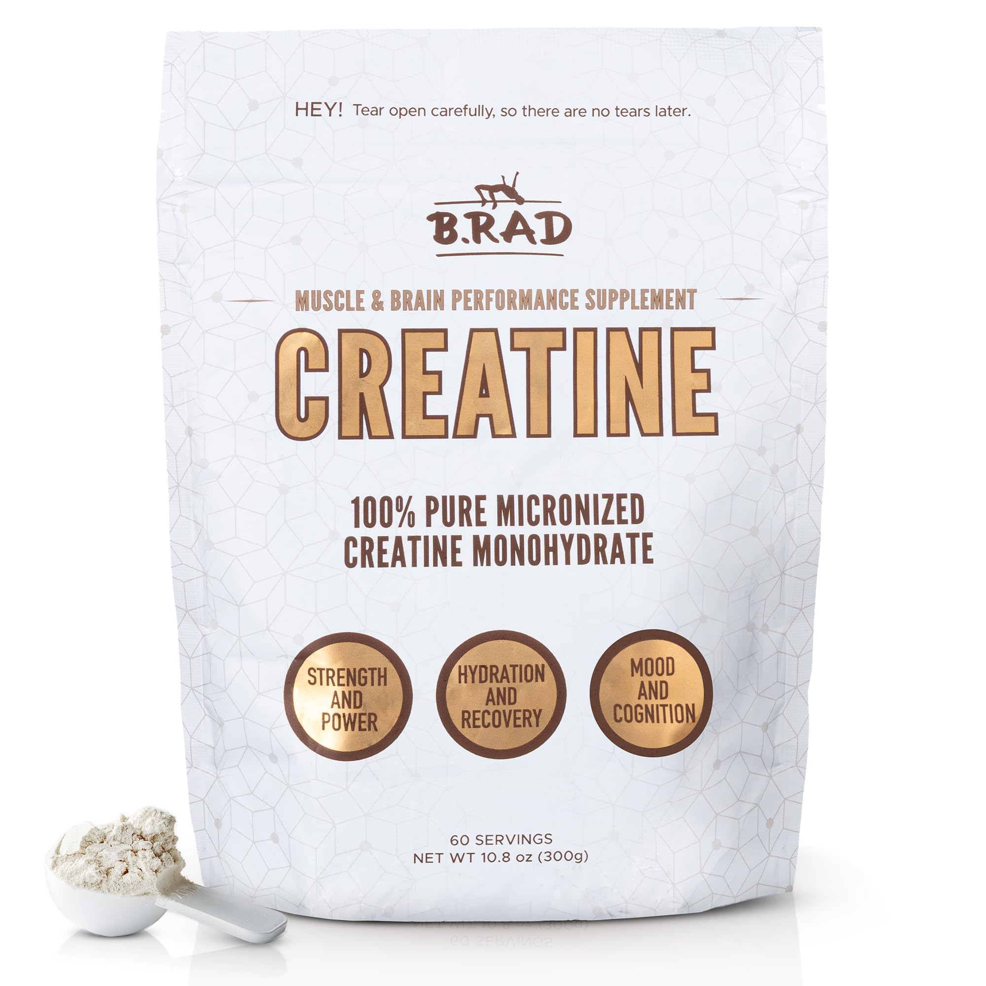 B.rad 100% Pure Micronized Creatine Monohydrate Powder | Natural, No Additives | Boosts Muscle Strength, Recovery & Performance | Supports Brain Health | 300g, 60 Servings B.rad Au supplements