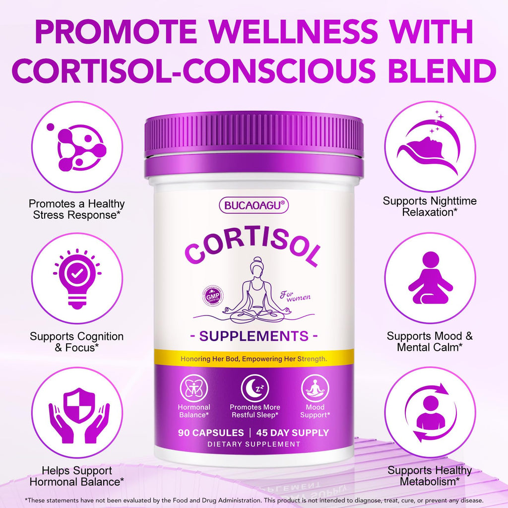 BUCAOAGU Cortisol Supplements for Women - Cortisol Reducer & Stress Support - Magnolia Bark, Rhodiola Rosea, Holy Basil, Magnesuim, Phosphatidylserine - Hormone Balance & Mood, Focus, Sleep Support BUCAOAGU Au supplements