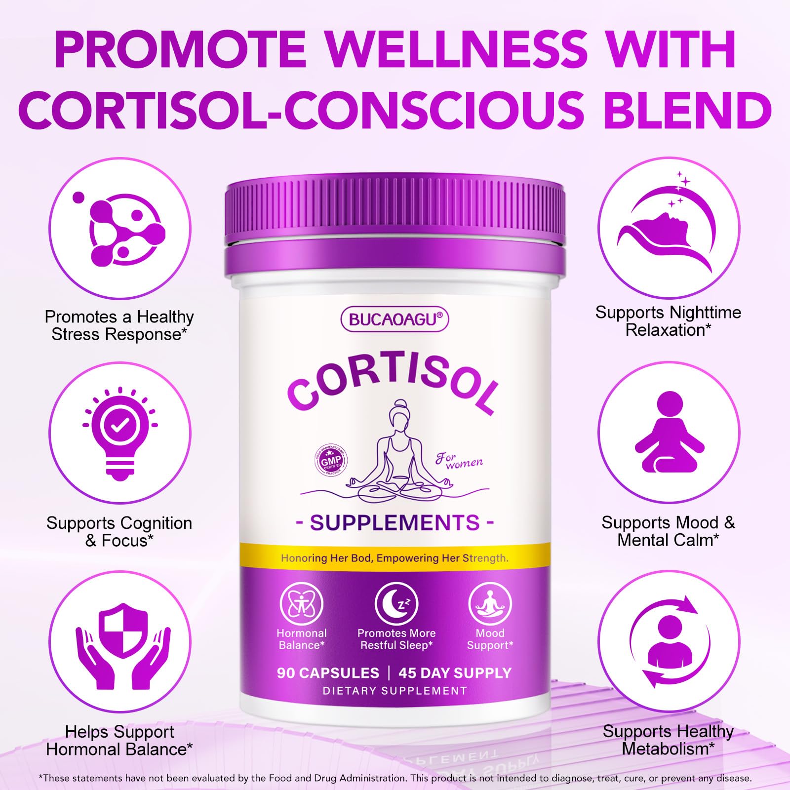 BUCAOAGU Cortisol Supplements for Women - Cortisol Reducer & Stress Support - Magnolia Bark, Rhodiola Rosea, Holy Basil, Magnesuim, Phosphatidylserine - Hormone Balance & Mood, Focus, Sleep Support BUCAOAGU Au supplements