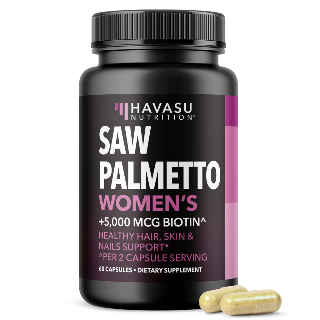 Saw Palmetto for Women with Biotin 5000mcg - Powerful DHT Blocker to Support Hair, Skin, and Nail Health - 60 Count - Vegan, Non-GMO Vitamin for Stronger,